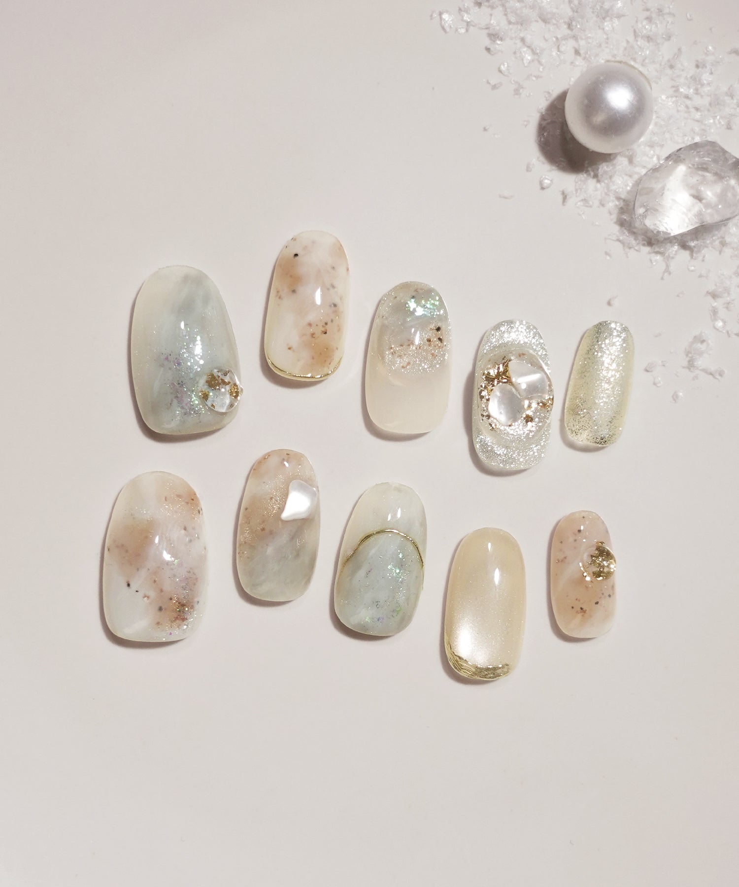 当日発送】水光ネイルブルーニュアンスシェルゴールドミラーライン