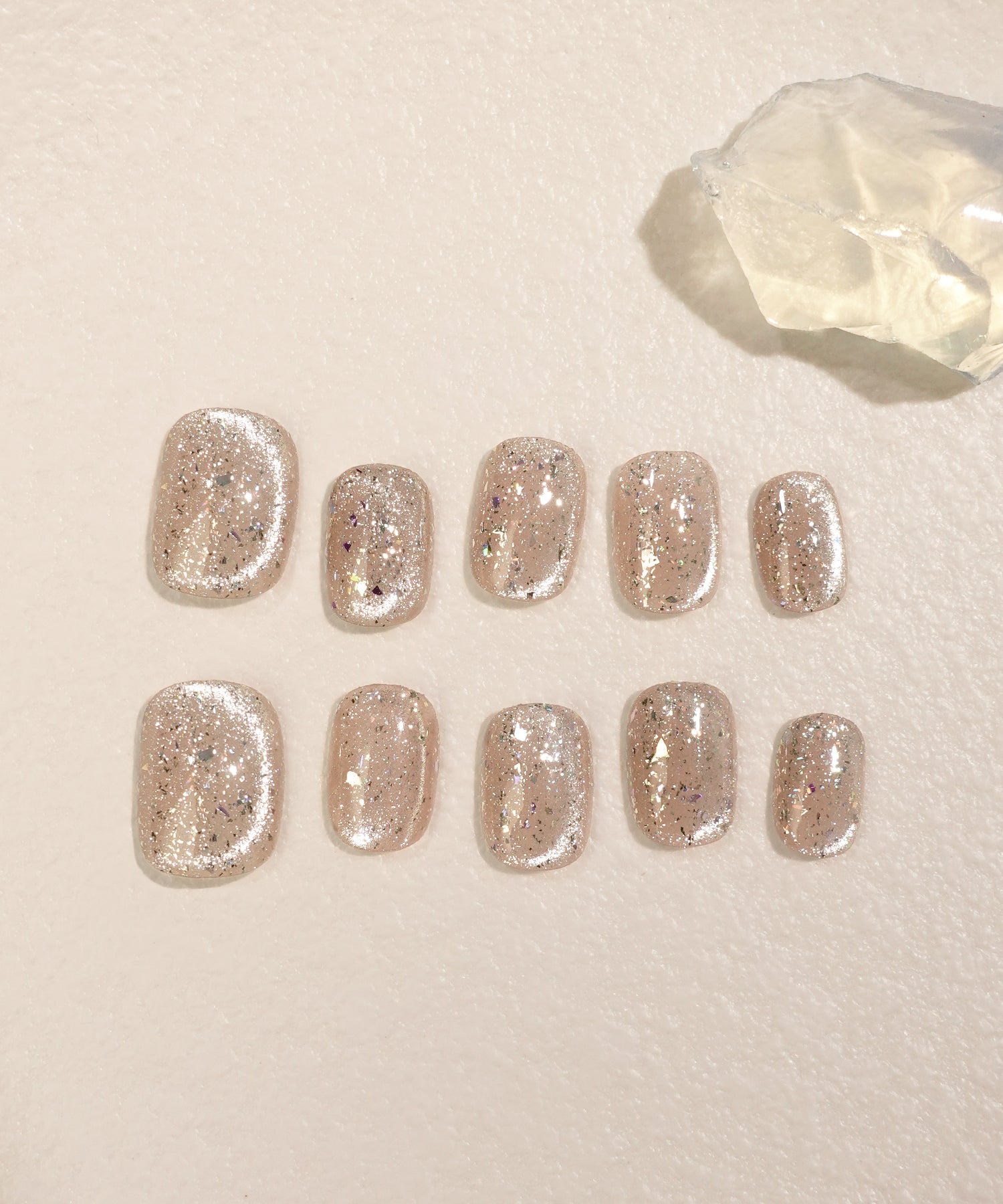 【当日発送】水光ネイルピンクマグネットホログラムショートスクエアネイルチップ