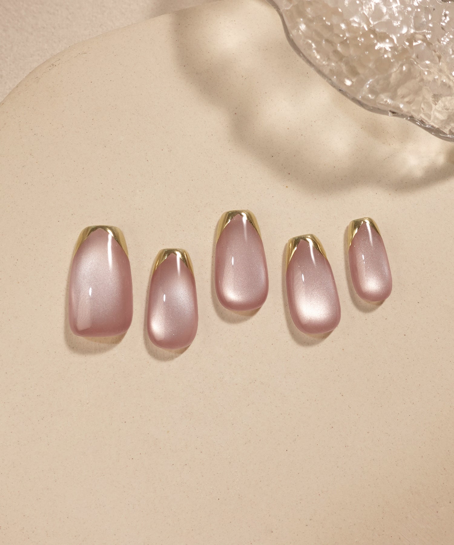 【COMING SOON】水光ネイルモーブピンクマグネットゴールドミラーフレンチバレリーナネイルチップ