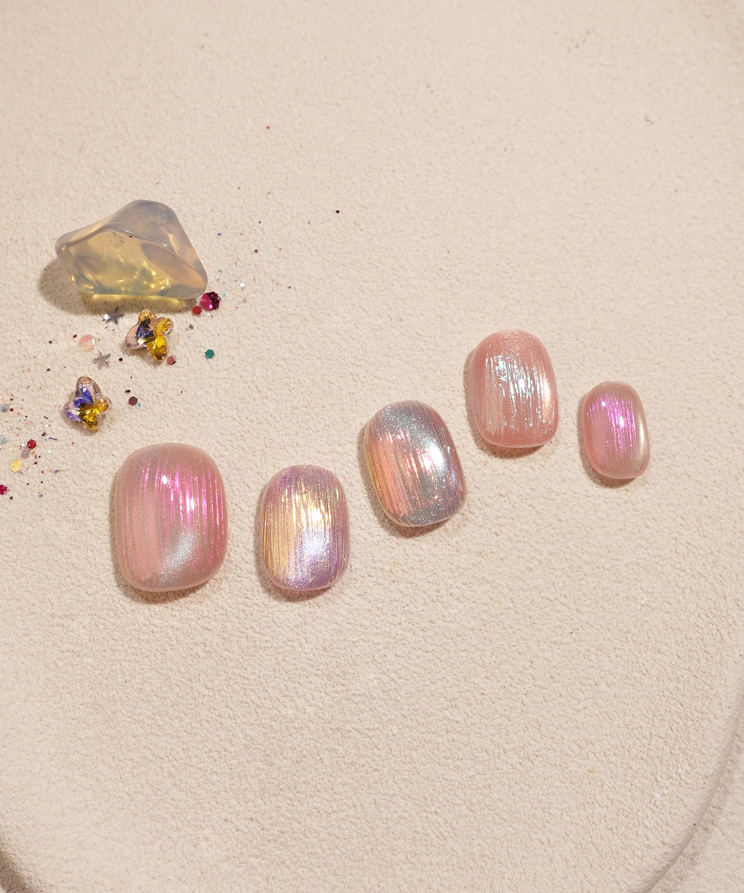 【当日発送】水光ネイルピンクマグネットオーロラシアーラインショートラウンドネイルチップ