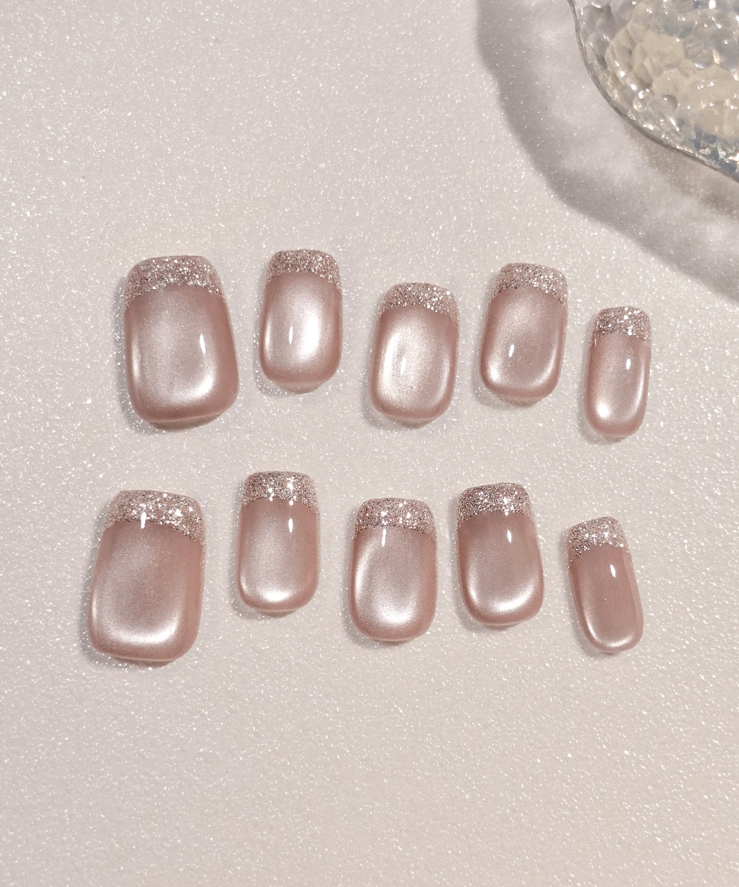 【当日発送】水光ネイルピンクマグネットワンカラーフレンチラメスクエアネイルチップ