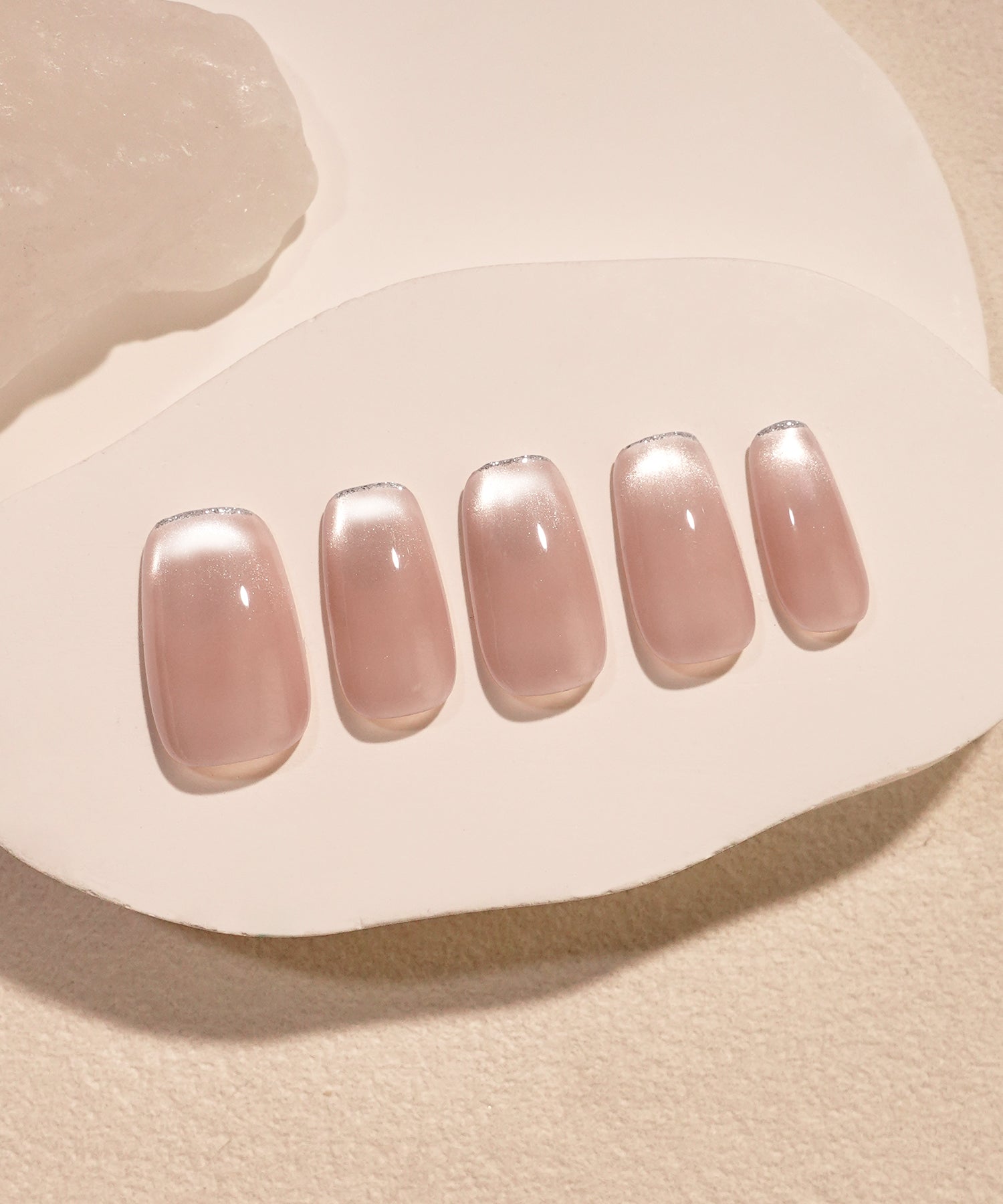 【当日発送】水光ネイルシアーピンクマグネットシルバーラメフレンチスクエアネイルチップ