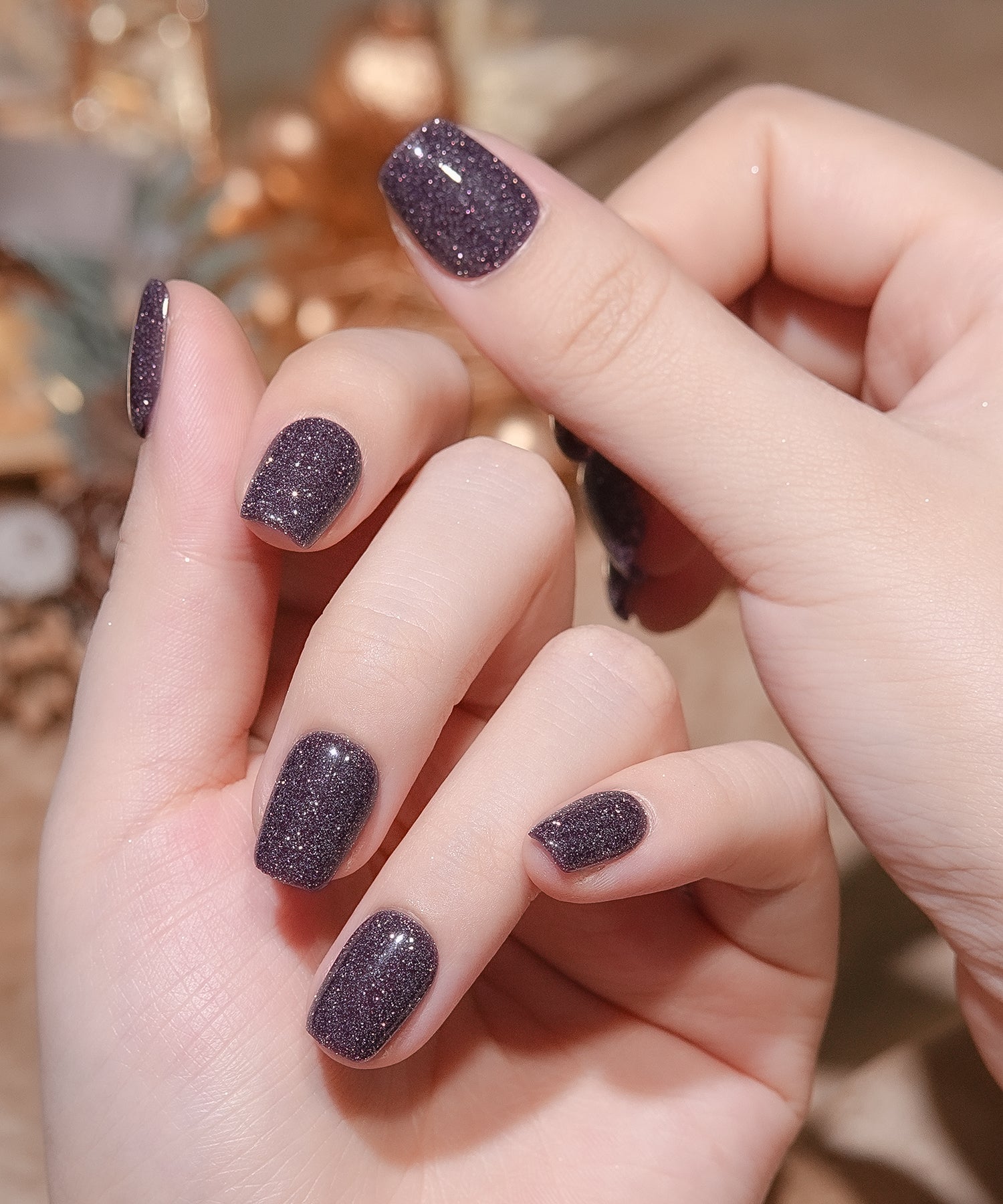 【当日発送】水光ネイルダークパープルワンカラーラメスクエアネイルチップ