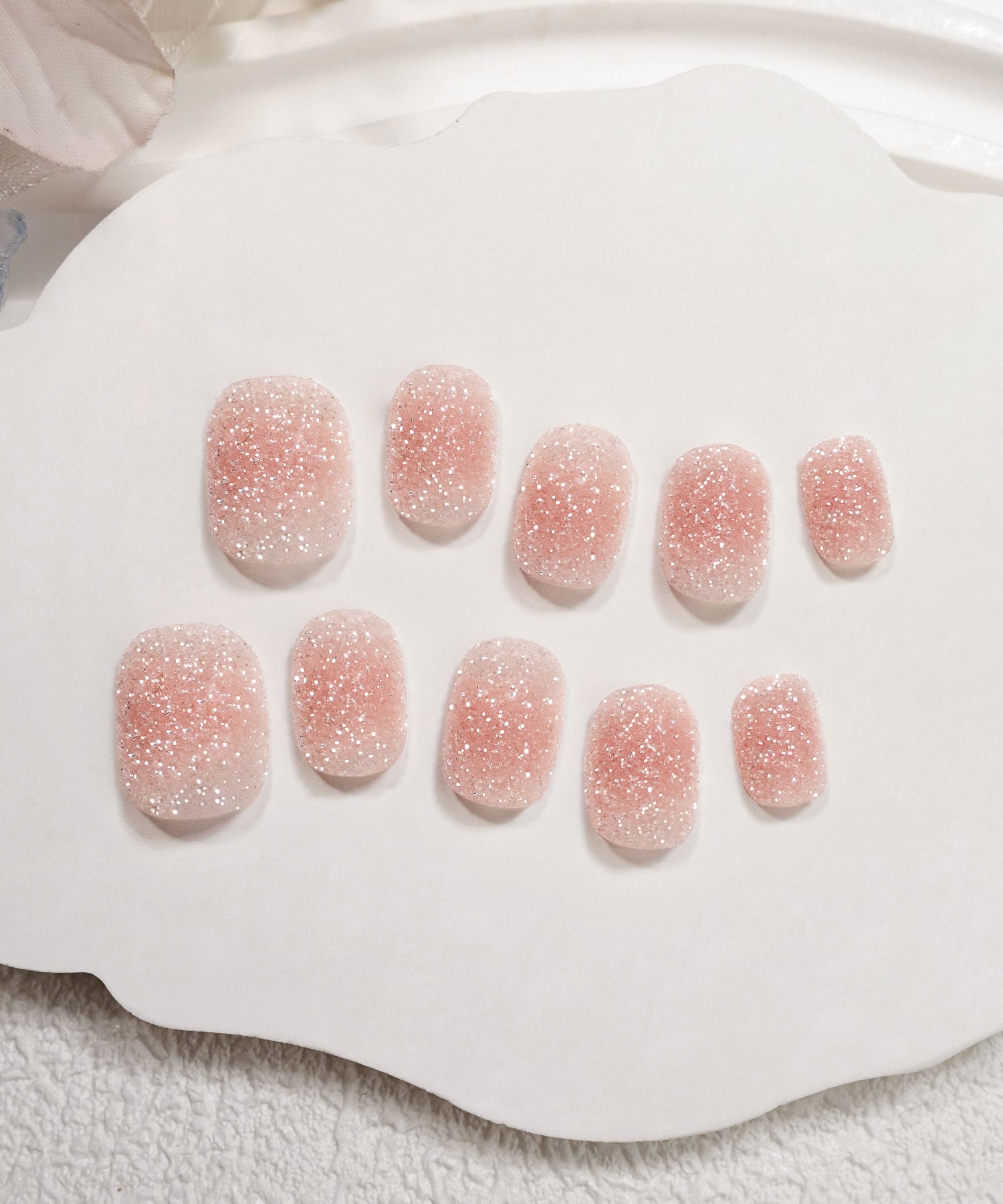【当日発送】水光ネイルピンクチークシュガーラメショートラウンドネイルチップ