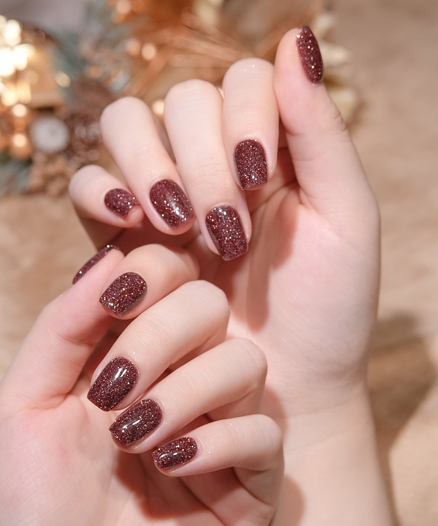 一部当日発送】水光ネイルダークレッドワンカラーラメスクエアネイルチップ