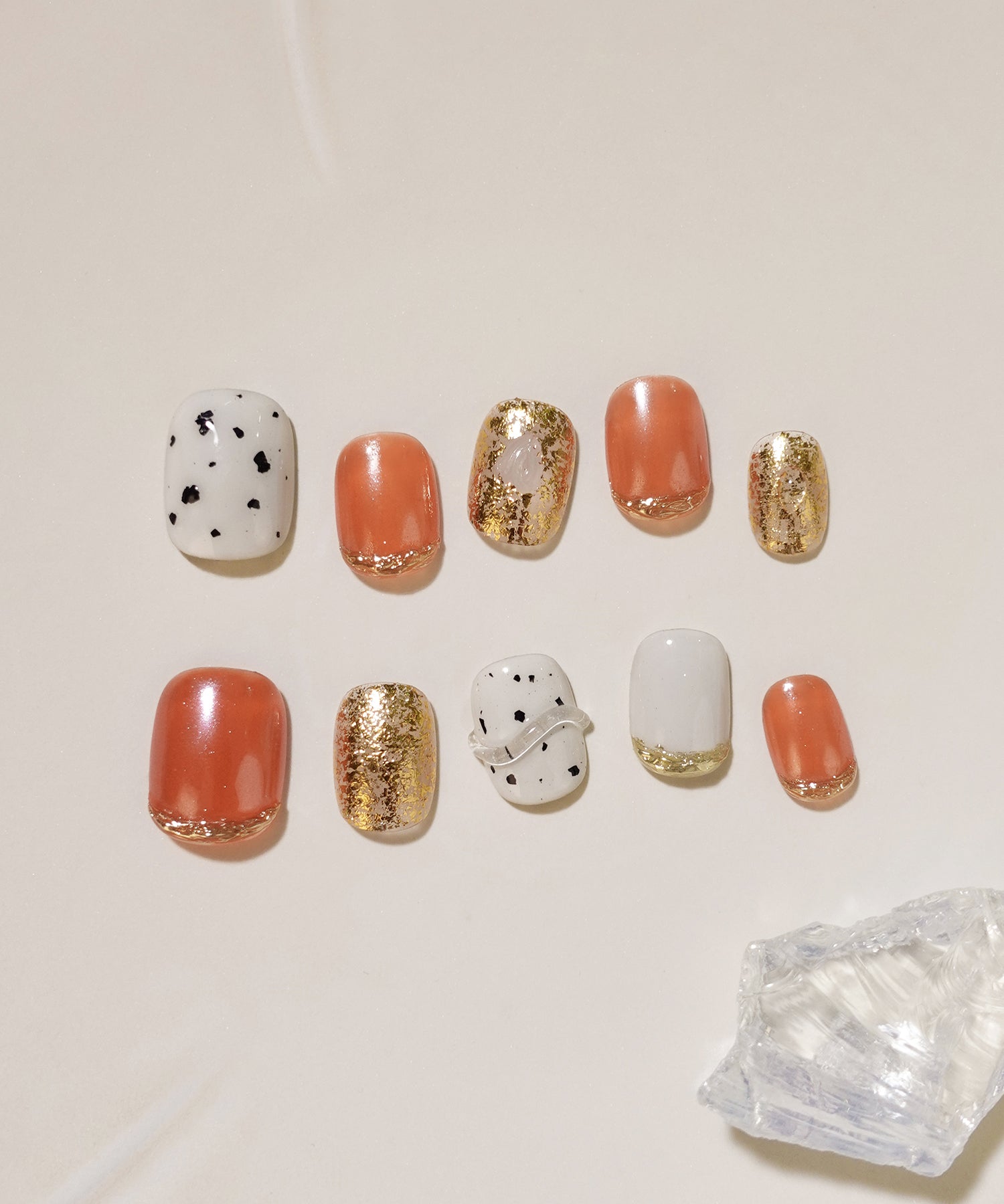 当日発送】水光ネイルコーラルオレンジダルメシアンゴールドミラー