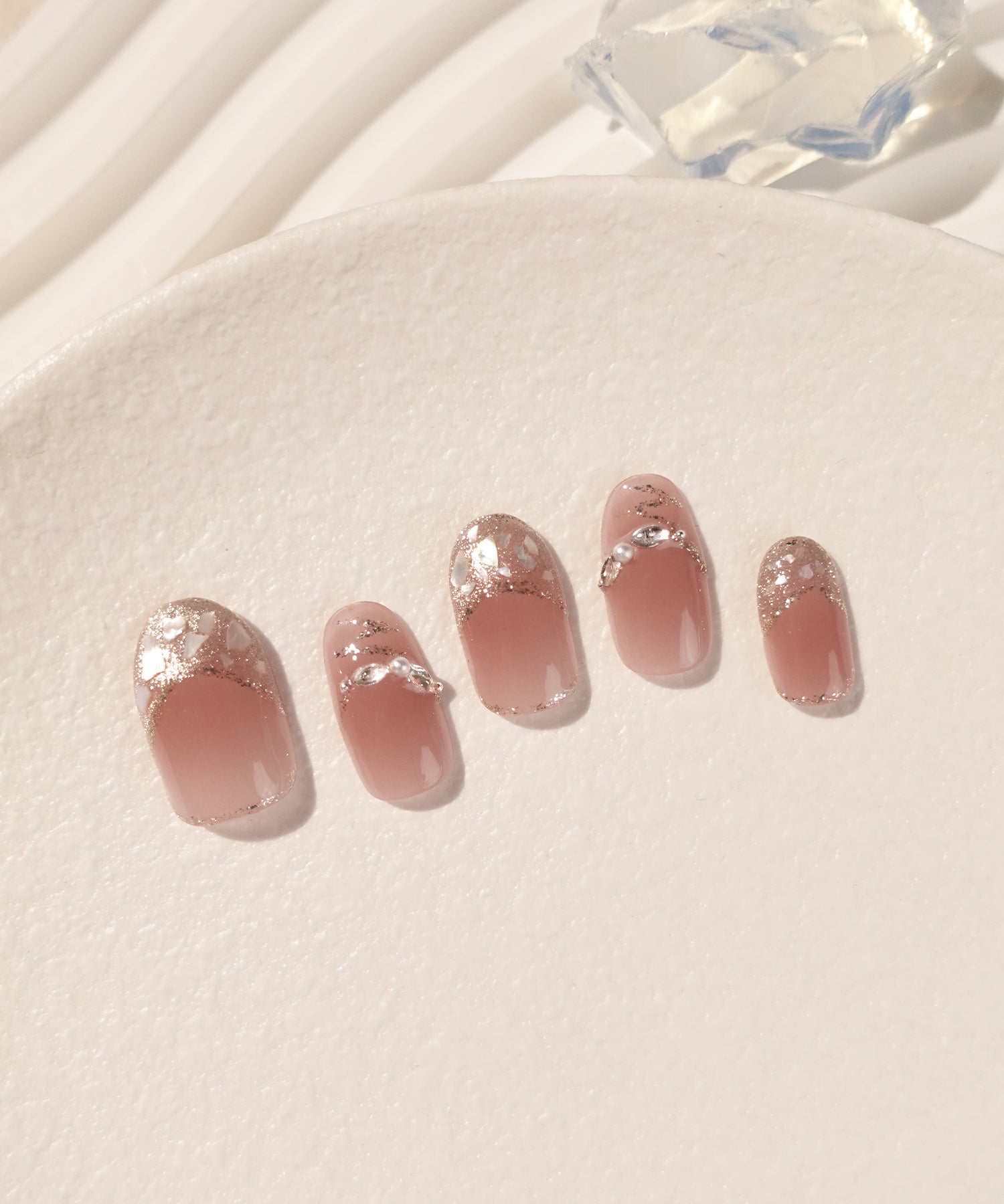 【当日発送】水光ネイルピンクチークホロラメフレンチオーバルネイルチップ