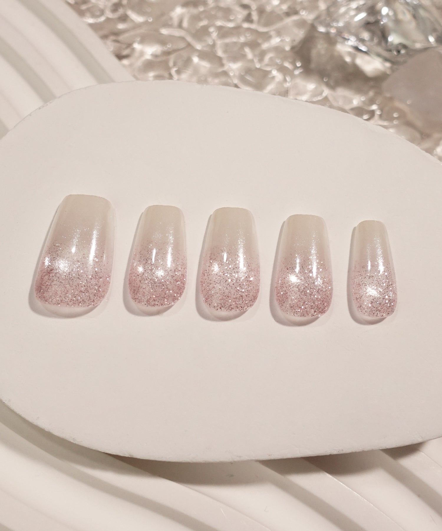 【COMING SOON】水光ネイルピンクホワイトグラデーションピンクラメバレリーナネイルチップ