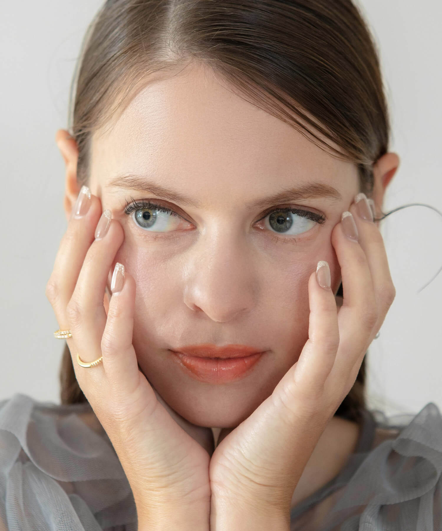 【当日発送】水光ネイルピンクマグネットワンカラーフレンチラメスクエアネイルチップ