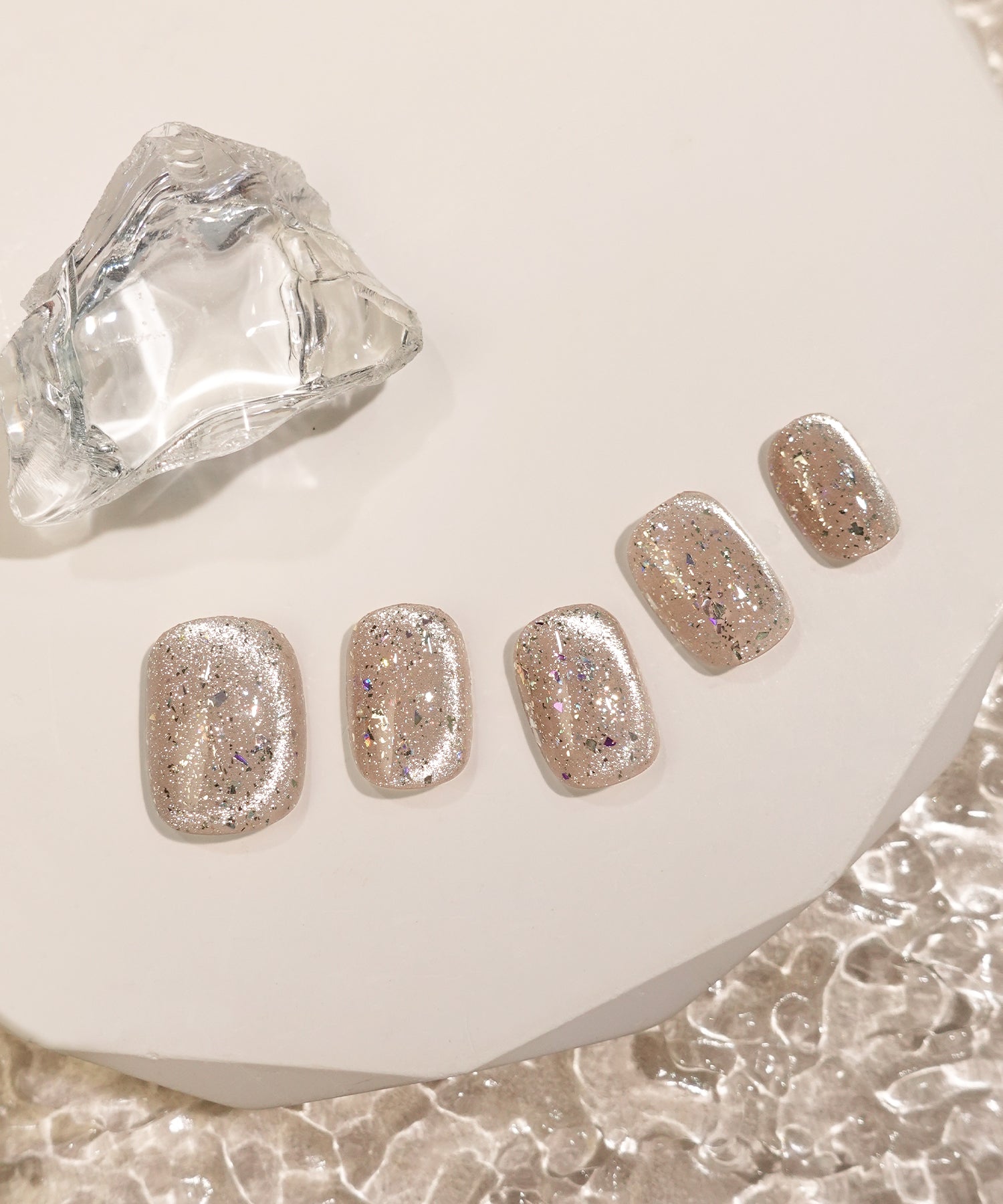 【当日発送】水光ネイルピンクマグネットホログラムショートスクエアネイルチップ