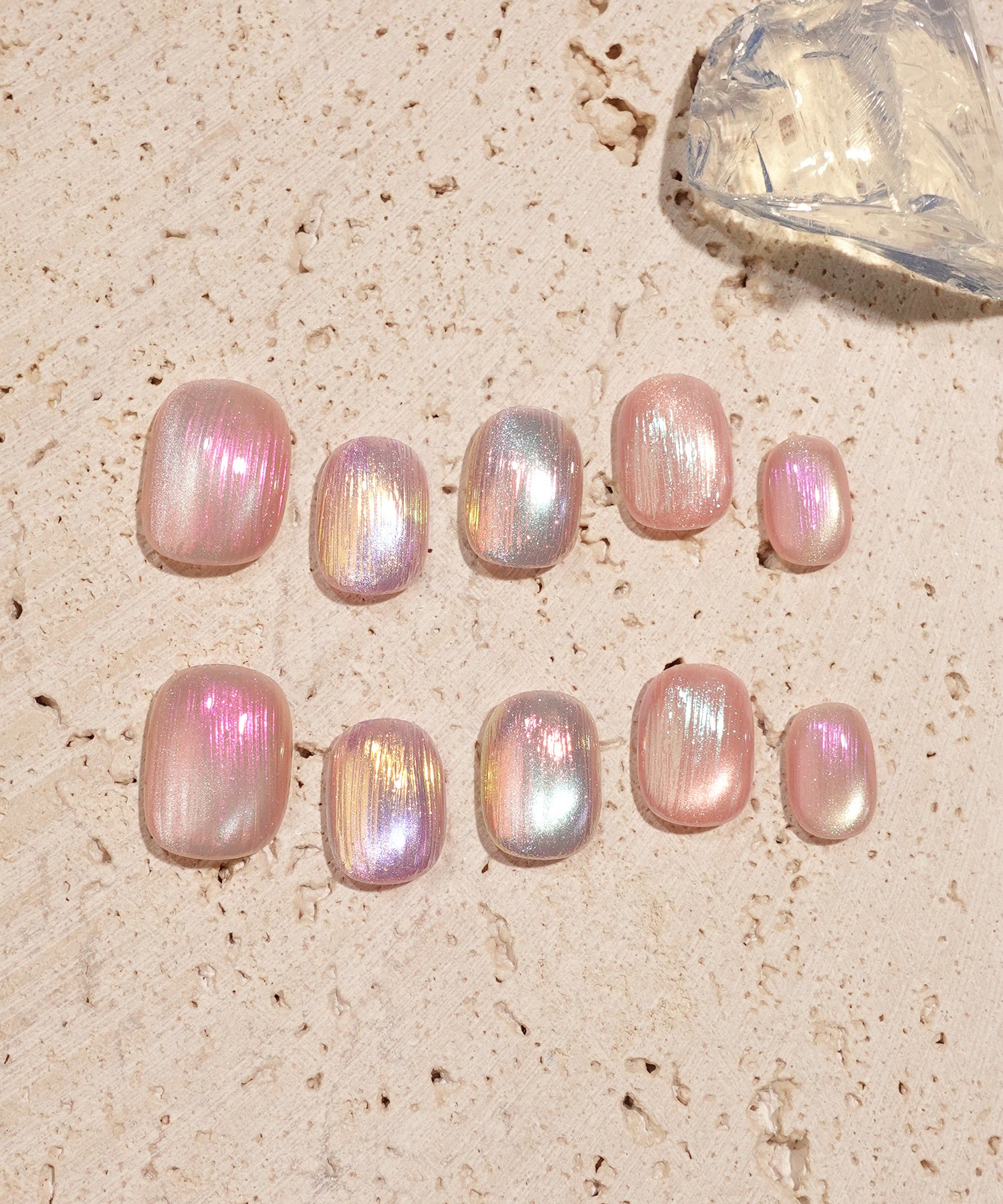 【当日発送】水光ネイルピンクマグネットオーロラシアーラインショートラウンドネイルチップ