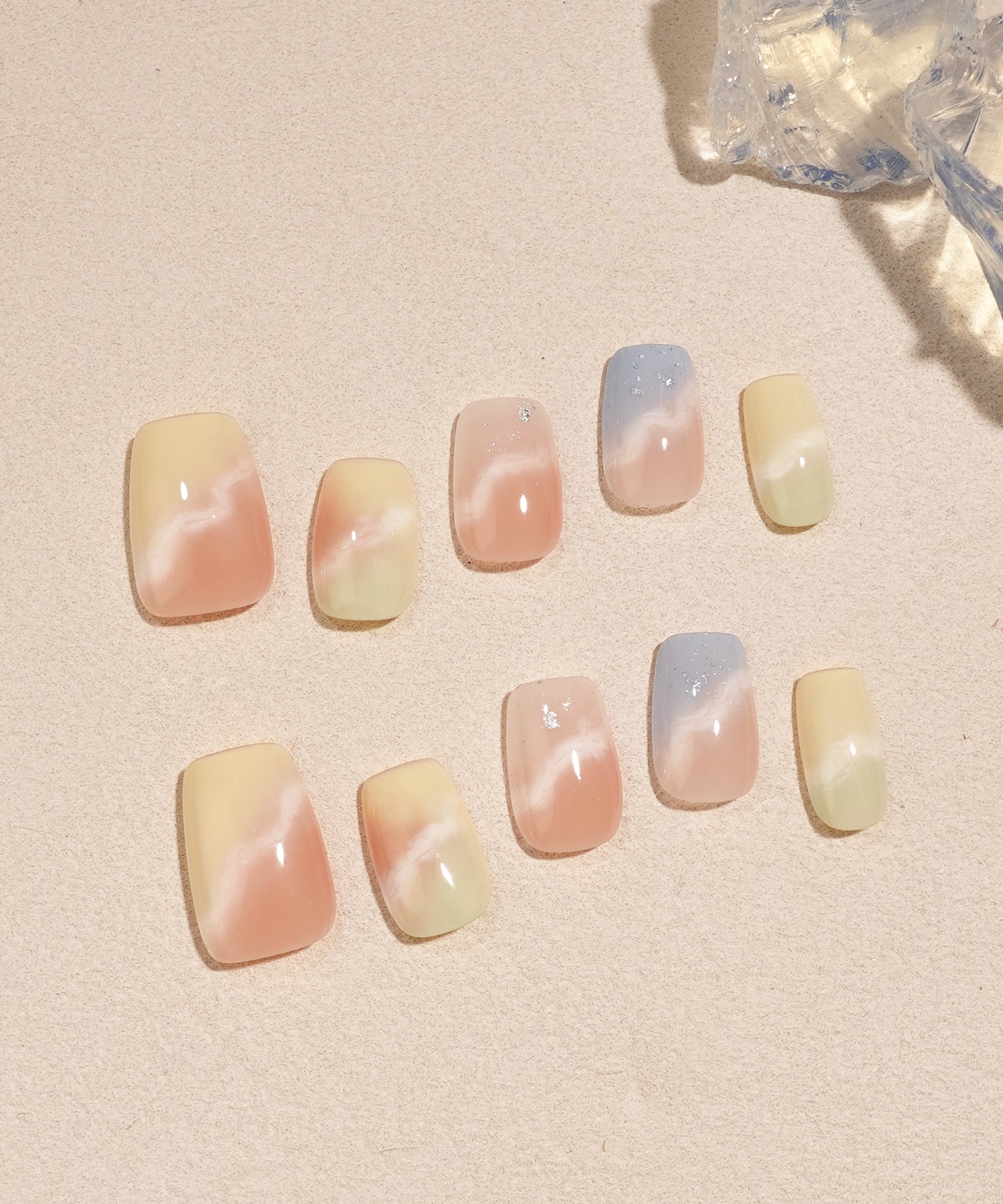【当日発送】水光ネイルパステルグラデーションマーブルニュアンススクエアネイルチップ