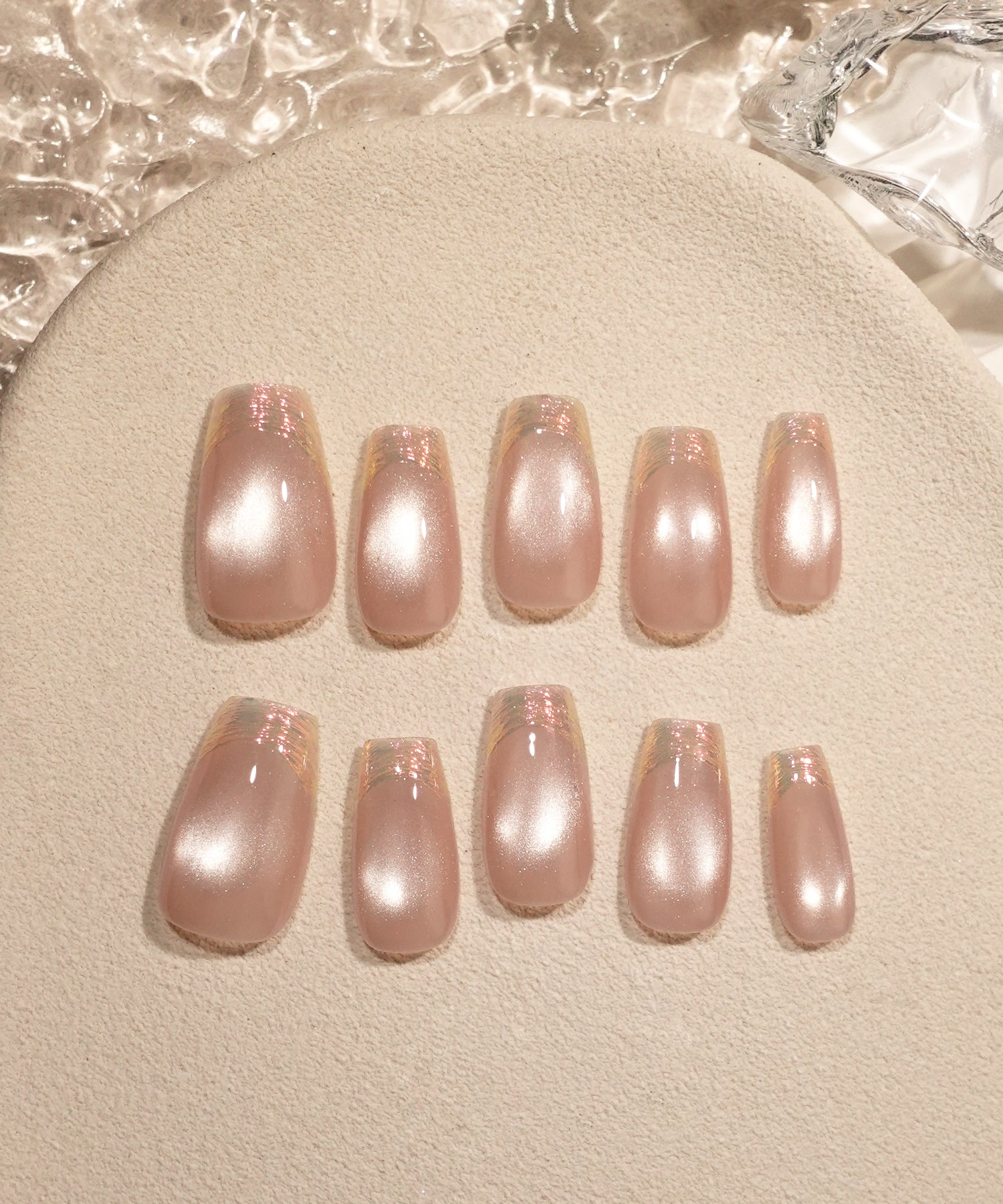 【当日発送】水光ネイルピンクマグネットオーロラミラーフレンチバレリーナネイルチップ