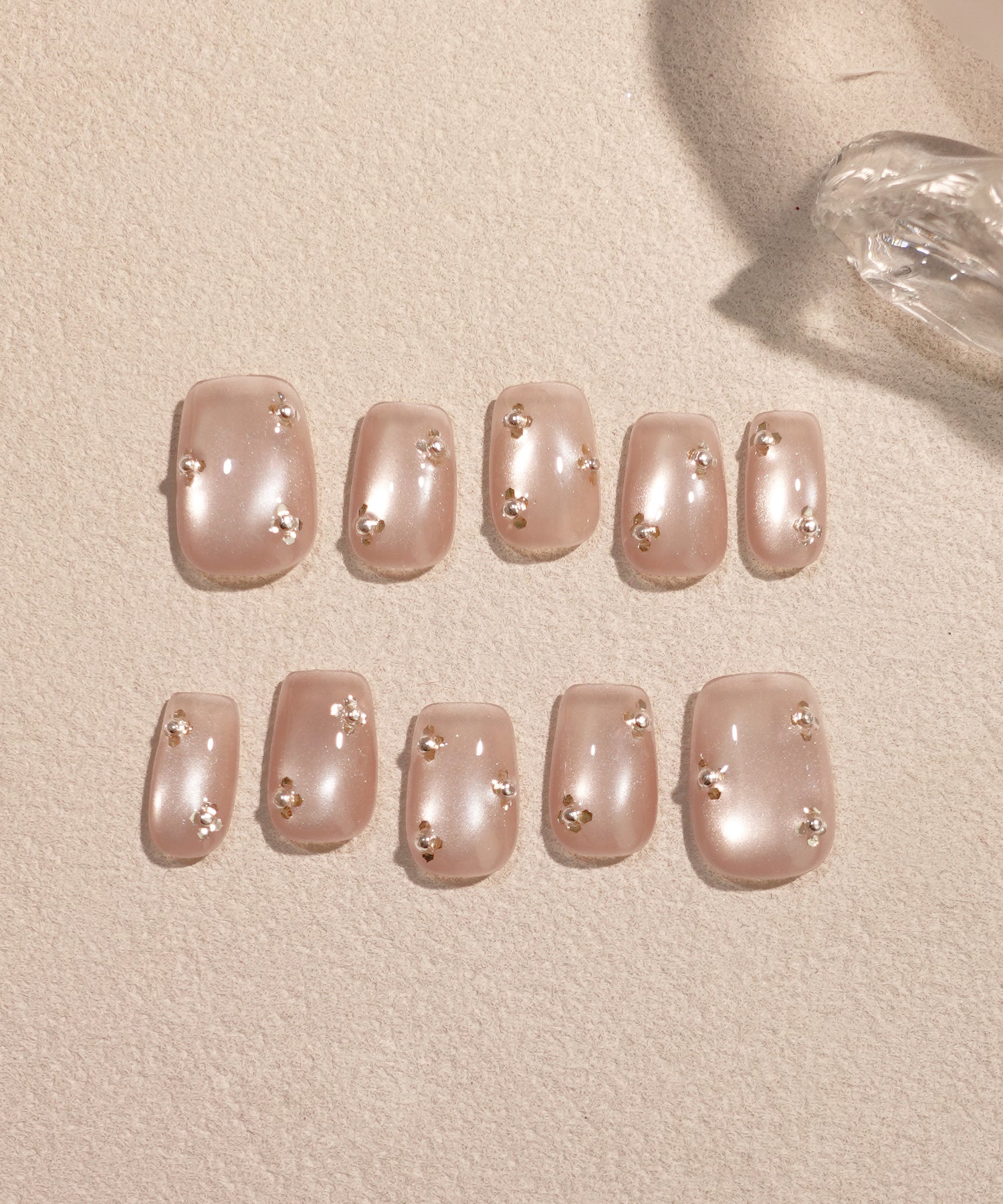 【当日発送】水光ネイルピンクワンカラーフラワーライクパールホロスクエアネイルチップ