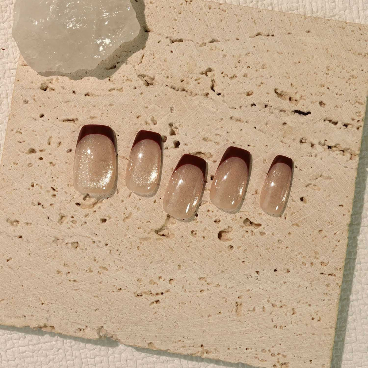 当日発送】水光ネイルベージュマグネットブラウンフレンチシンプル 