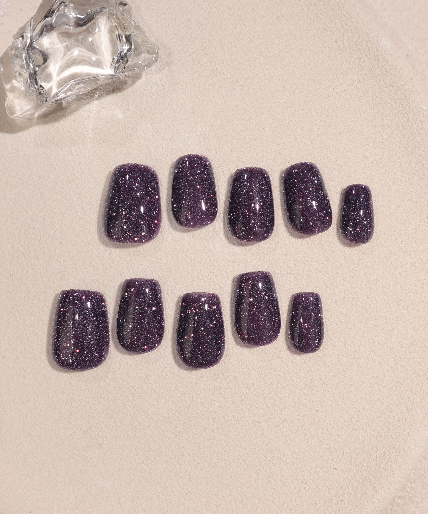 当日発送】水光ネイルダークパープルワンカラーラメスクエアネイルチップ