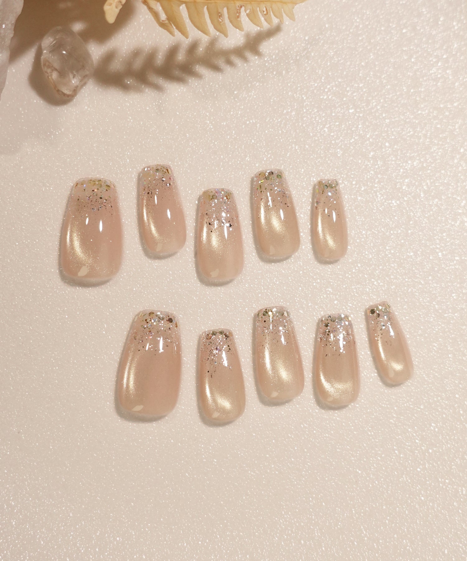 【当日発送】水光ネイルピンクマグネットホロラメグラデーションバレリーナネイルチップ