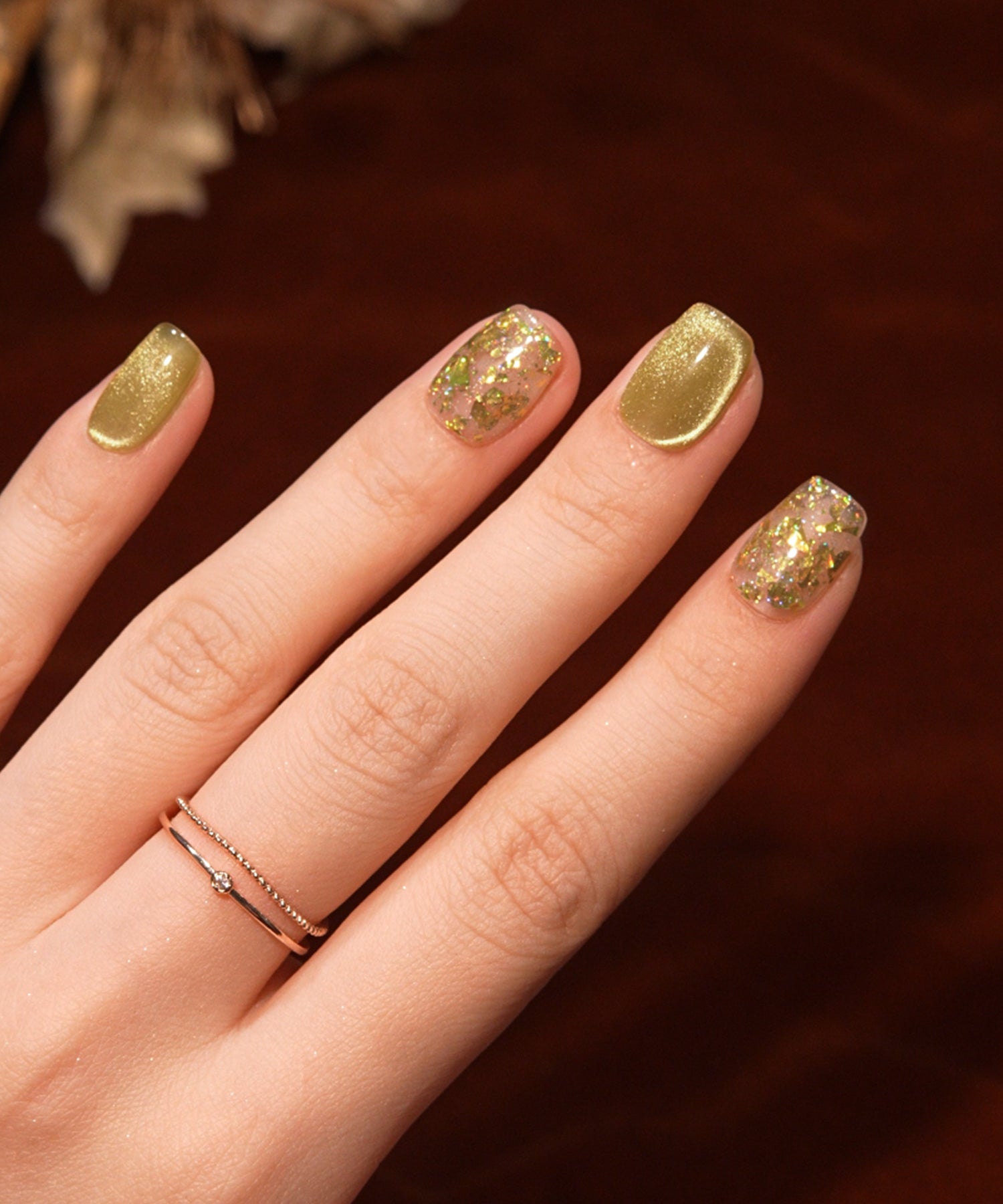 【当日発送】水光ネイルイエローマグネットグリッタースクエアネイルチップ