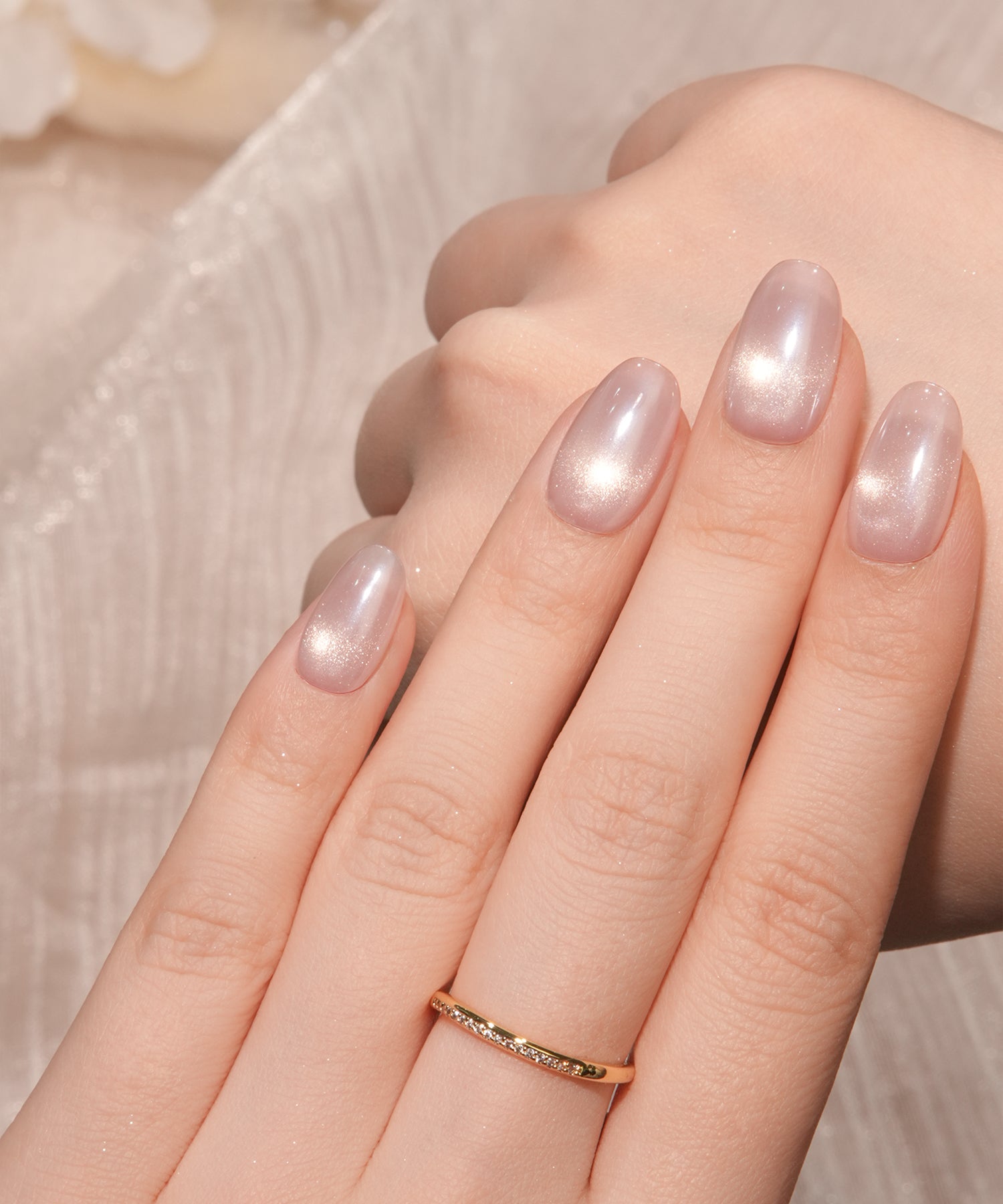 【当日発送】水光ネイルシアーピンクマグネットワンカラーオーバルネイルチップ