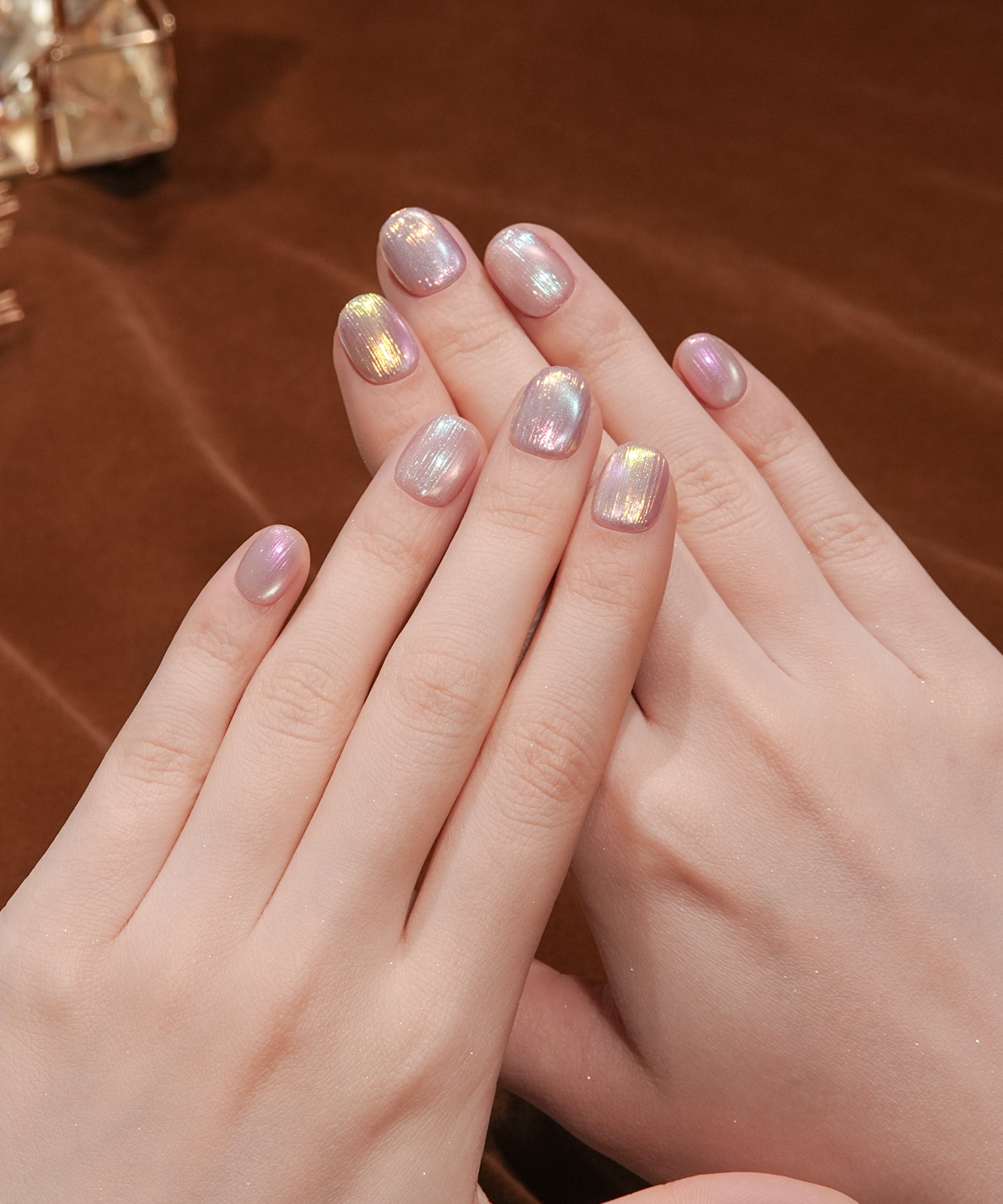 【当日発送】水光ネイルピンクマグネットオーロラシアーラインショートラウンドネイルチップ