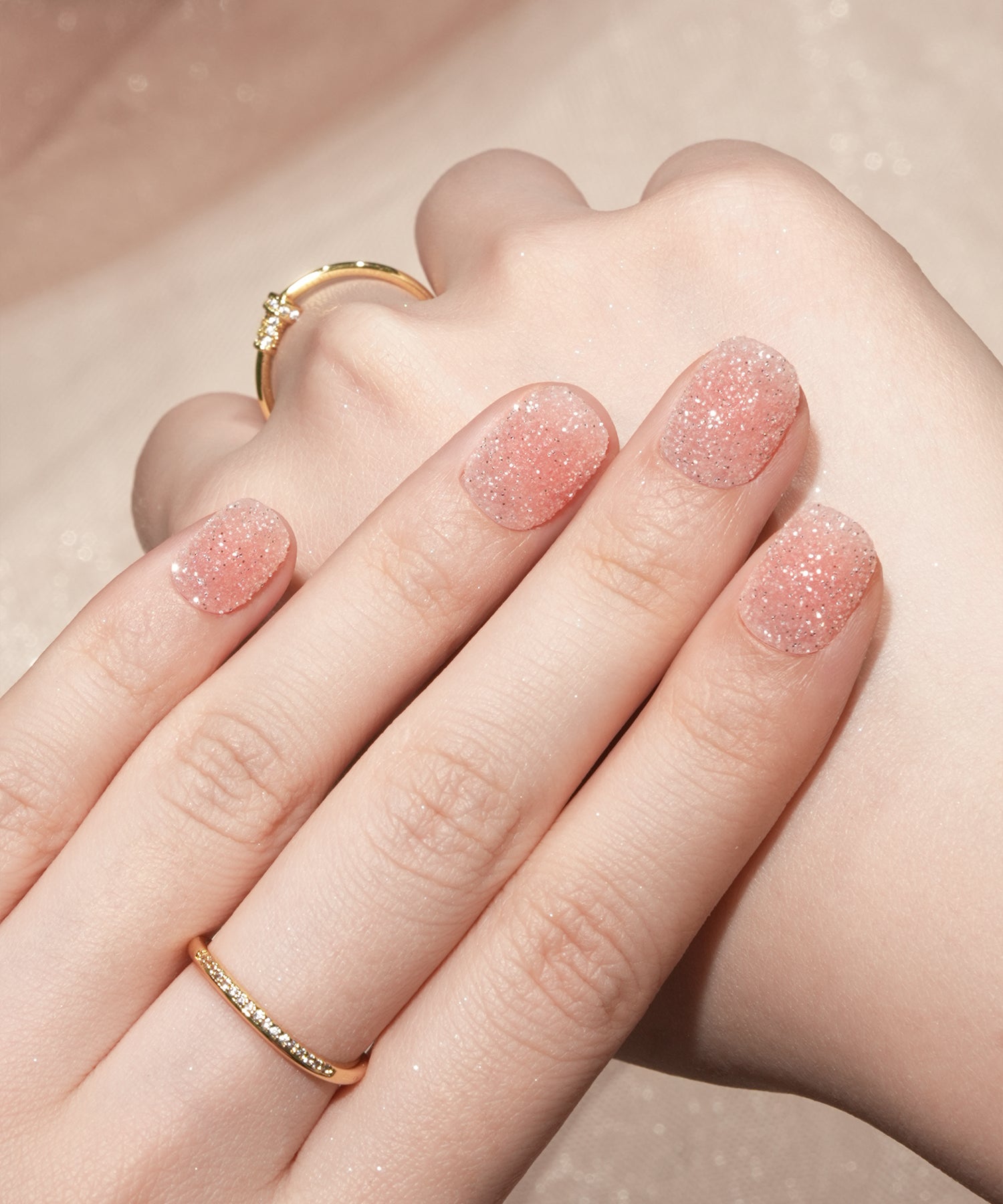 【当日発送】水光ネイルピンクチークシュガーラメショートラウンドネイルチップ