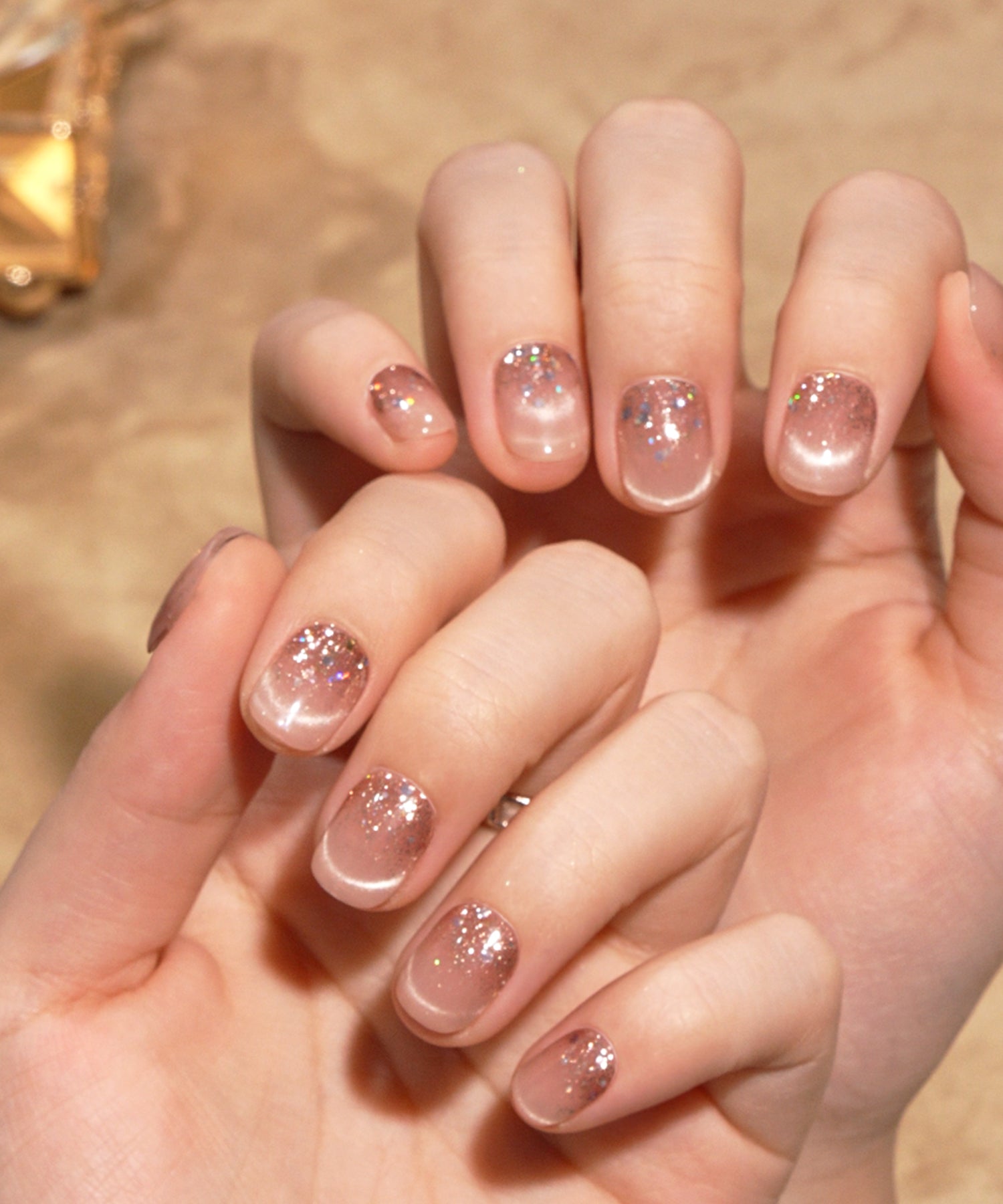 当日発送】水光ネイルモカピンクワンカラーグリッターグラデーション