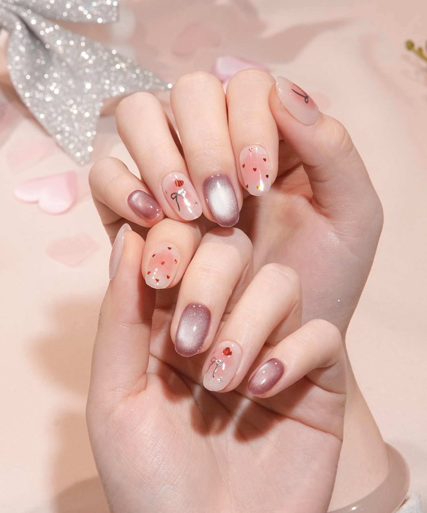 予約販売】水光ネイルシアーピンクチークマグネットハートリボン