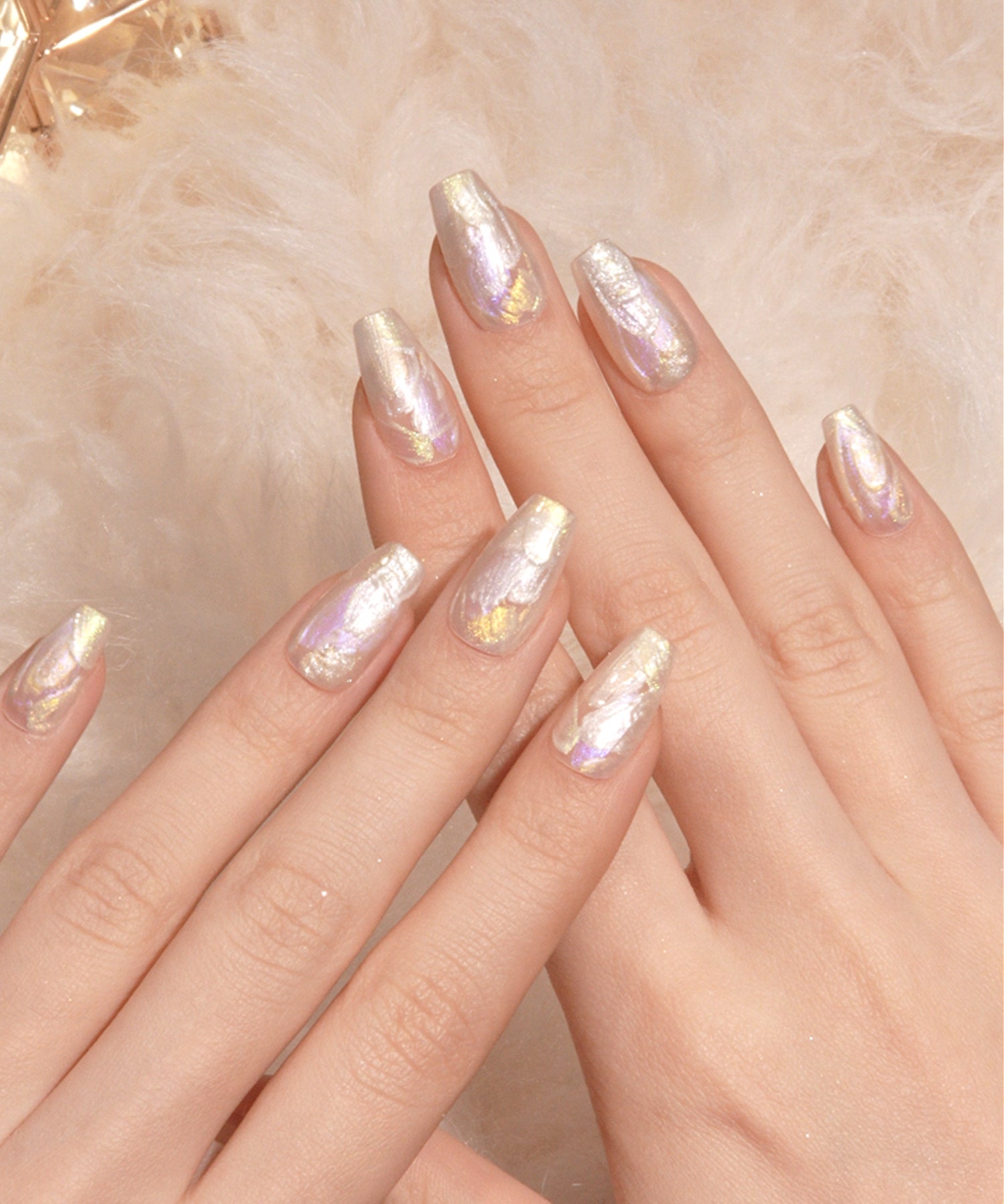 【当日発送】水光ネイルミルキーホワイトベースオーロラペイントバレリーナネイルチップ