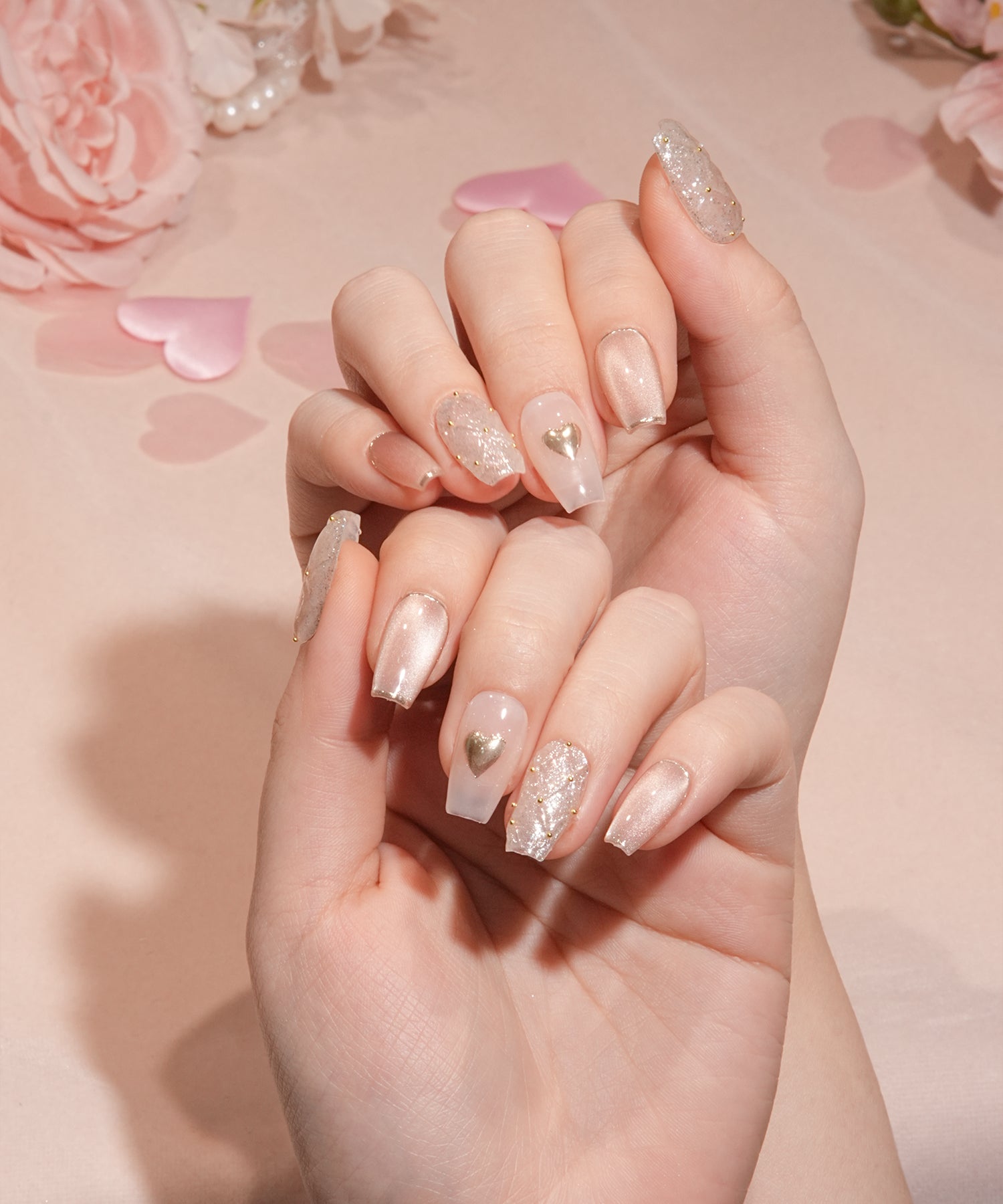 予約販売】水光ネイルミルキーホワイトキルティングゴールドミラー