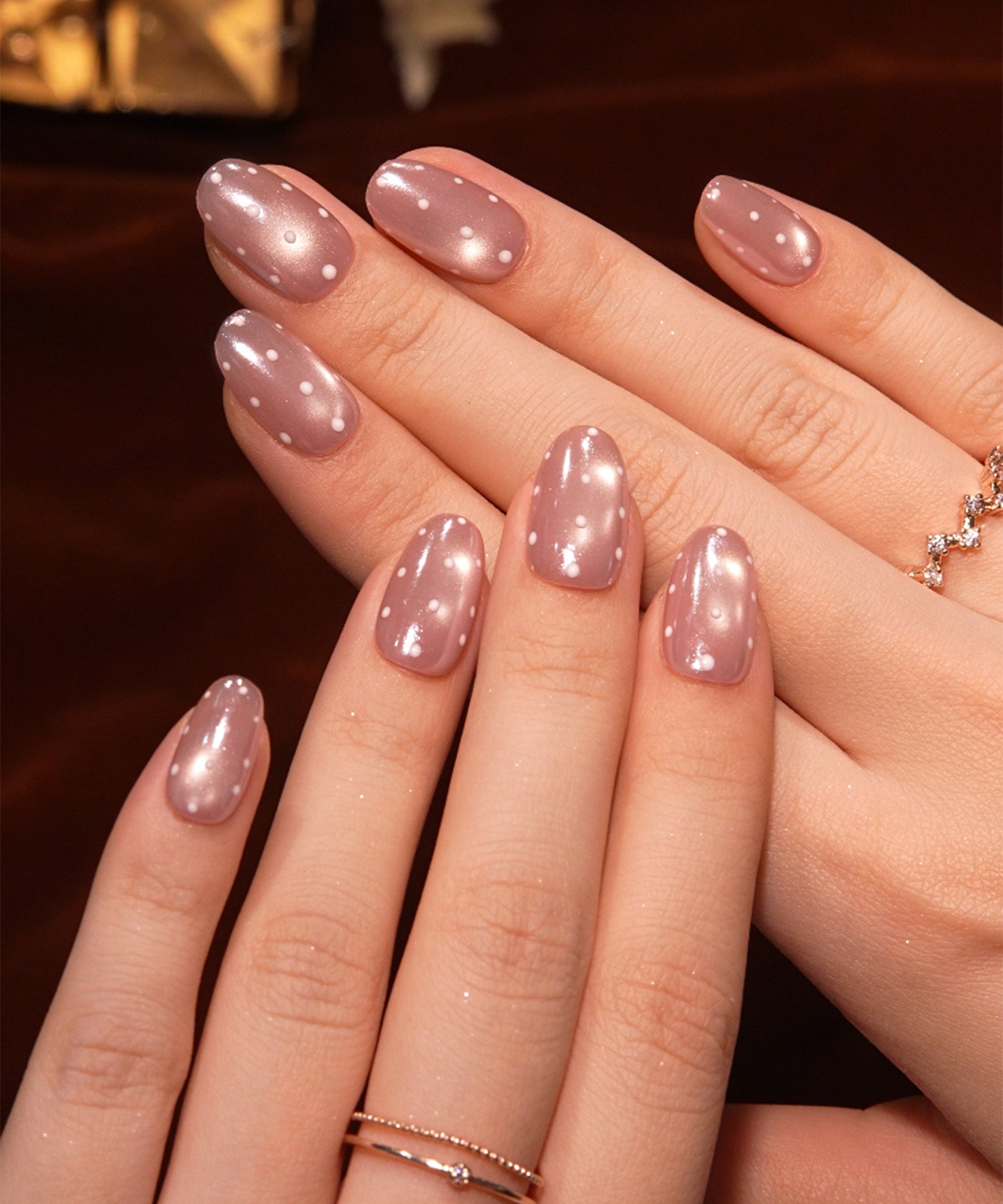 【当日発送】水光ネイルピンクマグネットドットデザインミラーオーバルネイルチップ