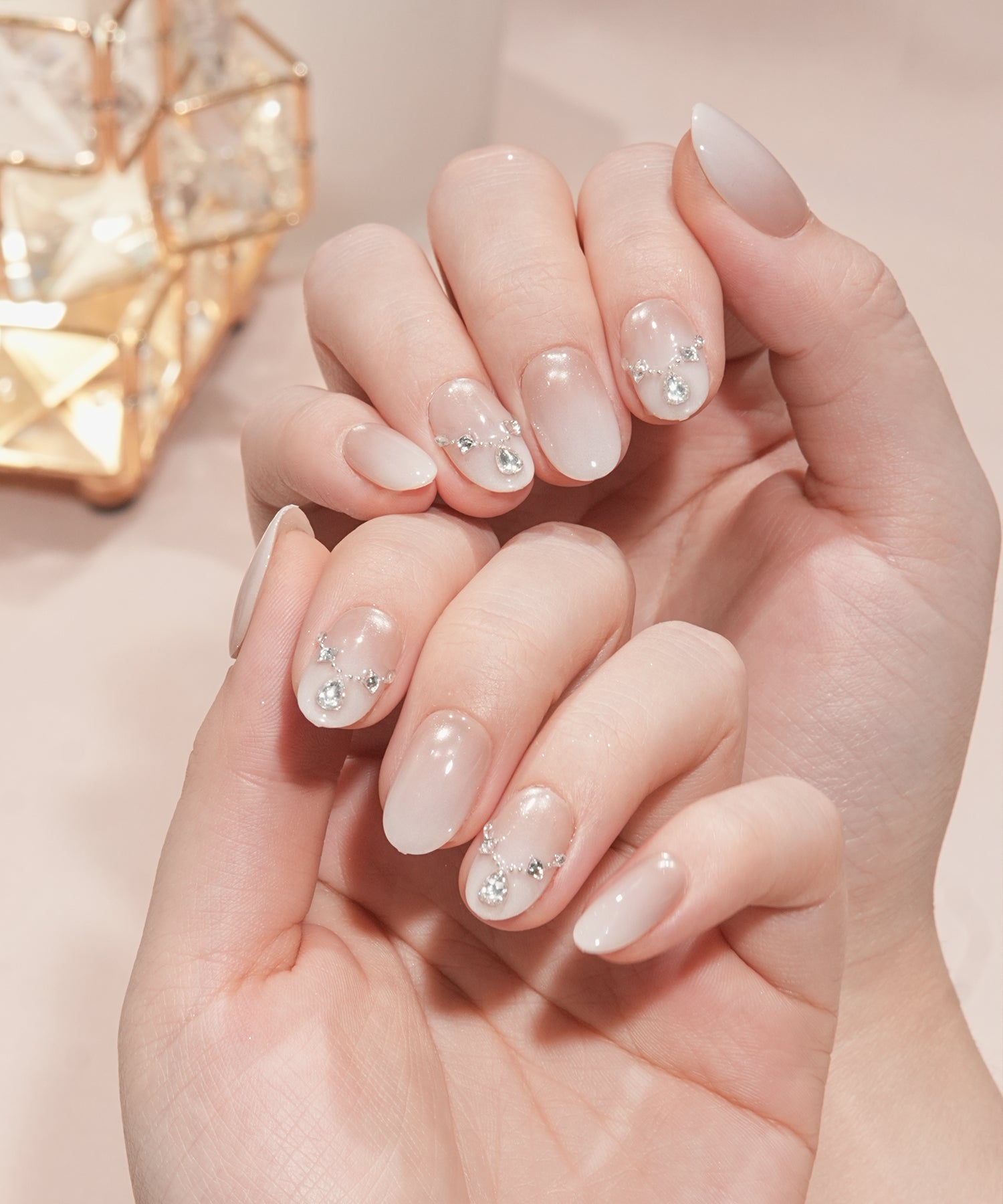 【一部当日発送】水光ネイルピンクグラデーションマグネットストーンオーバルネイルチップ