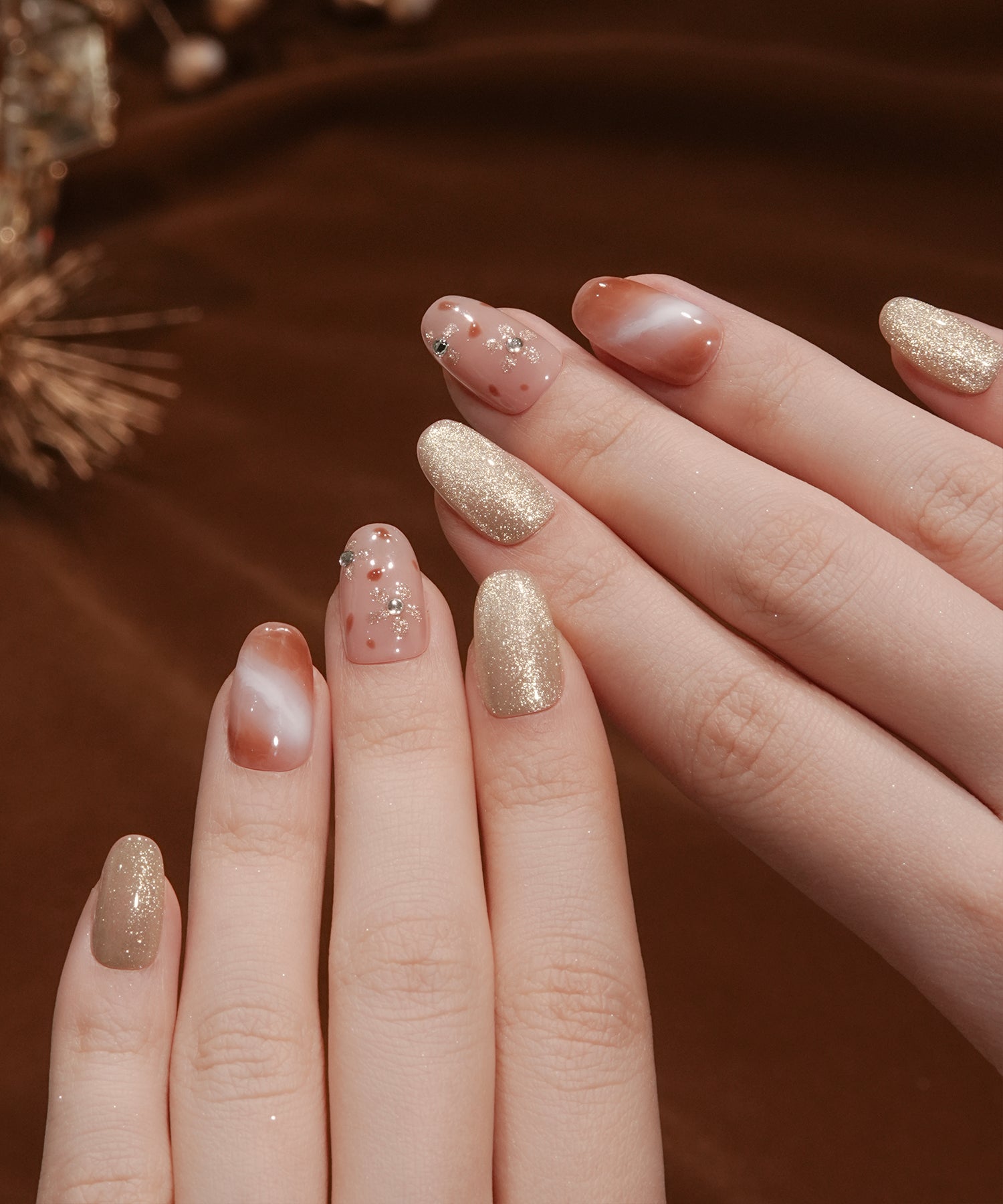 当日発送】水光ネイルピンクマーブルフラワーアートストーンラメ