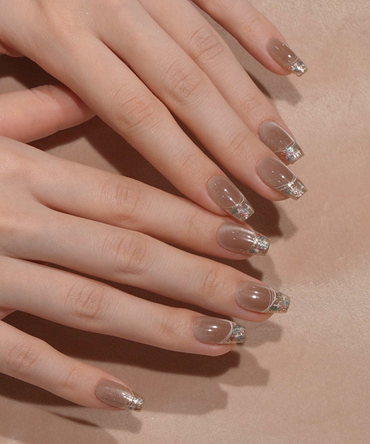 予約販売】水光ネイルブラウンマグネットツイードフレンチバレリーナ