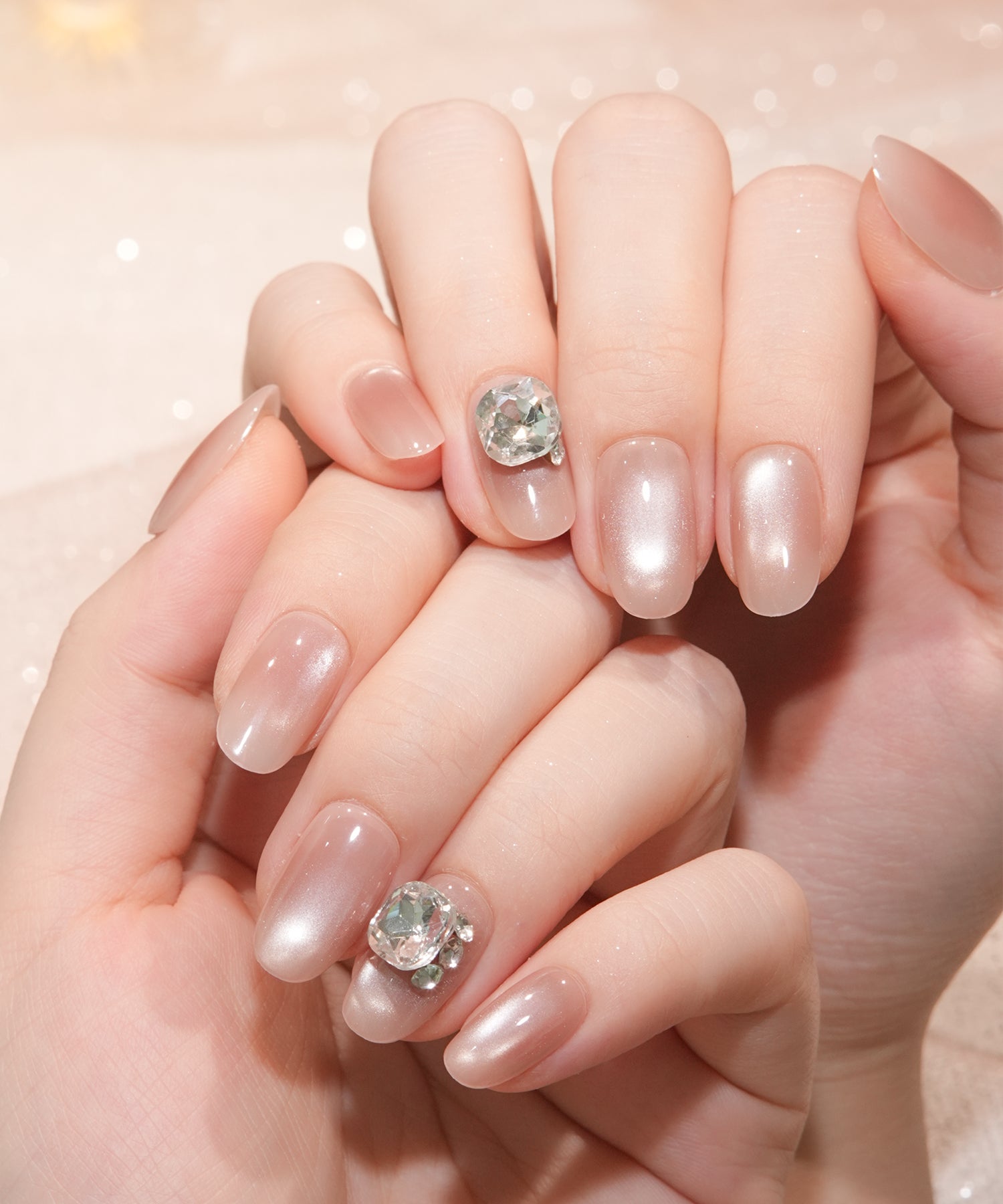 【当日発送】水光ネイルピンクマグネットワンカラービジューオーバルネイルチップ