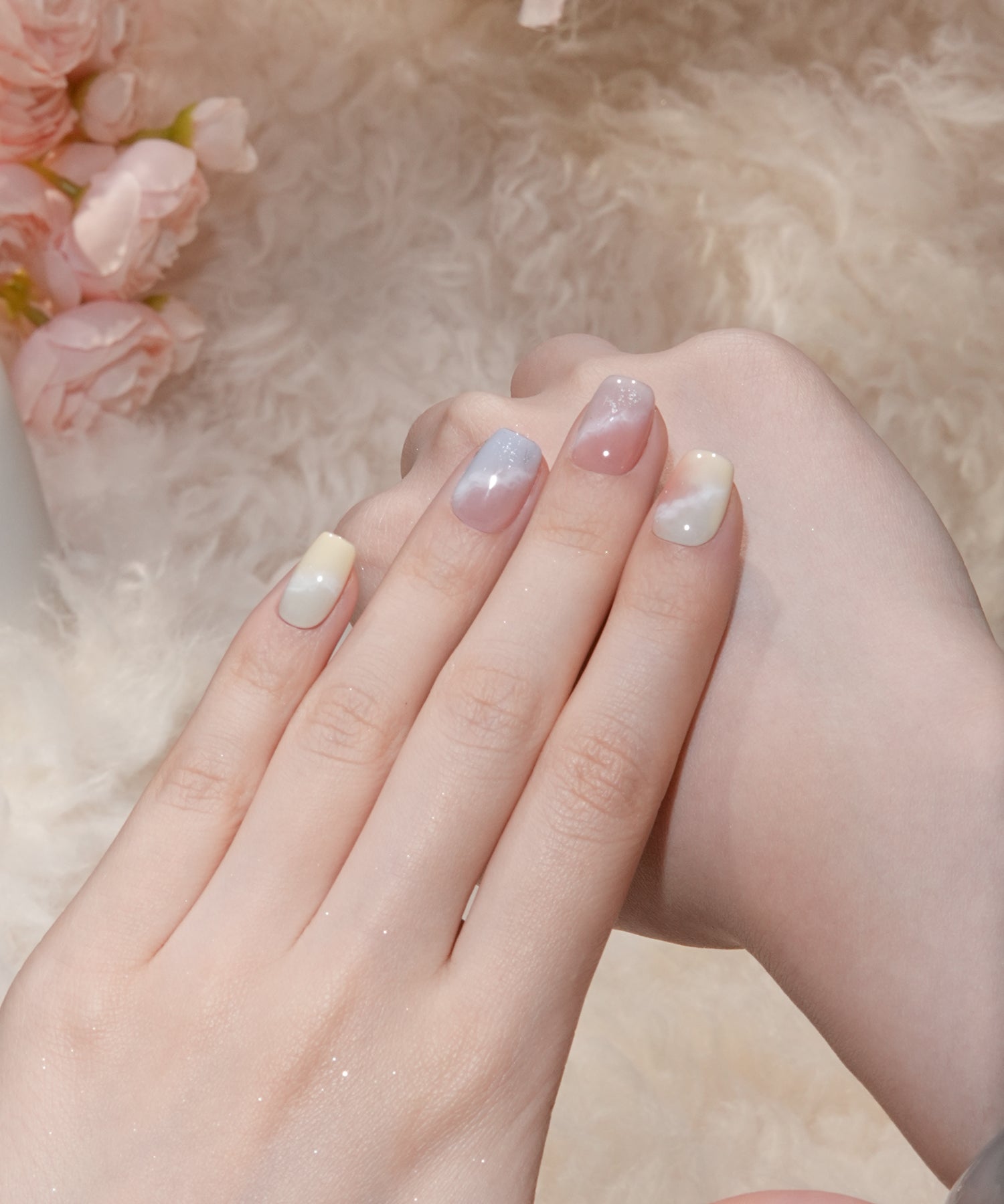 【当日発送】水光ネイルパステルグラデーションマーブルニュアンススクエアネイルチップ