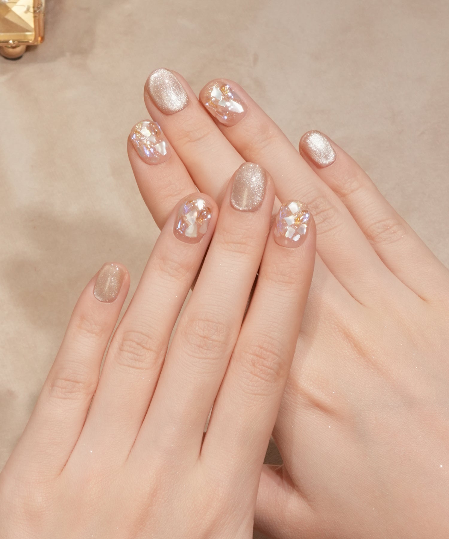 水光ネイルピンクマグネットオーロラシェルショートスクエアネイルチップ