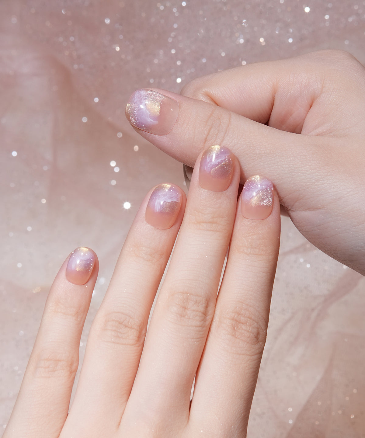 [Same-Day Shipping] Water Glow Pink Nuance Magnetic Art Short Round Nail Tips