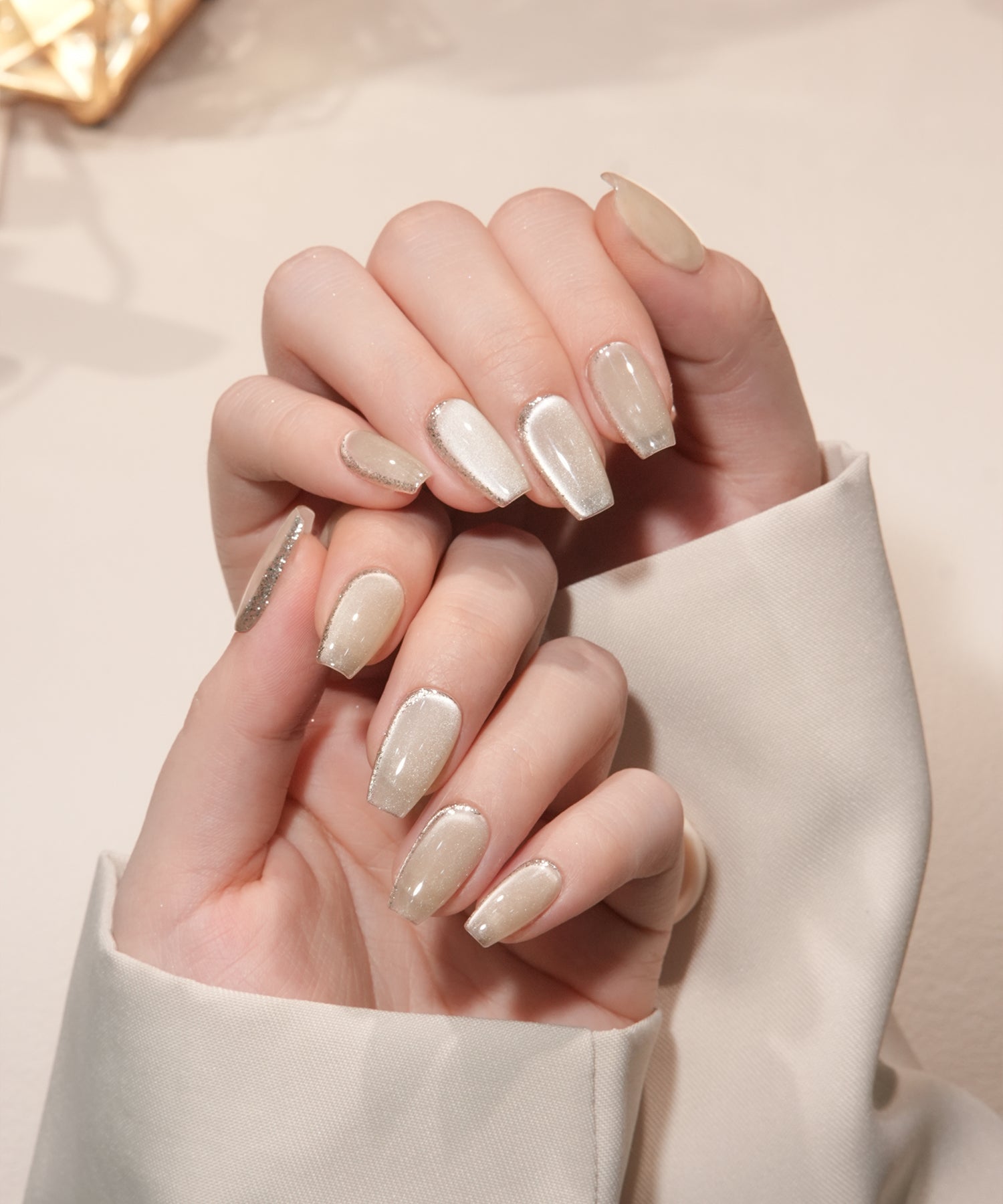 【当日発送】水光ネイルホワイトマグネットシルバーラメバレリーナネイルチップ