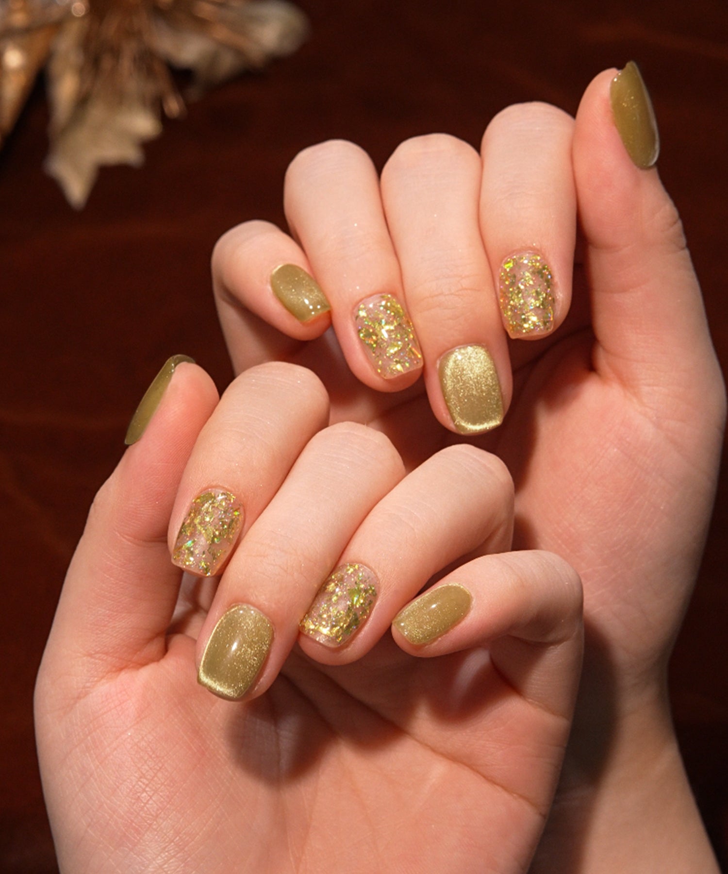 【当日発送】水光ネイルイエローマグネットグリッタースクエアネイルチップ