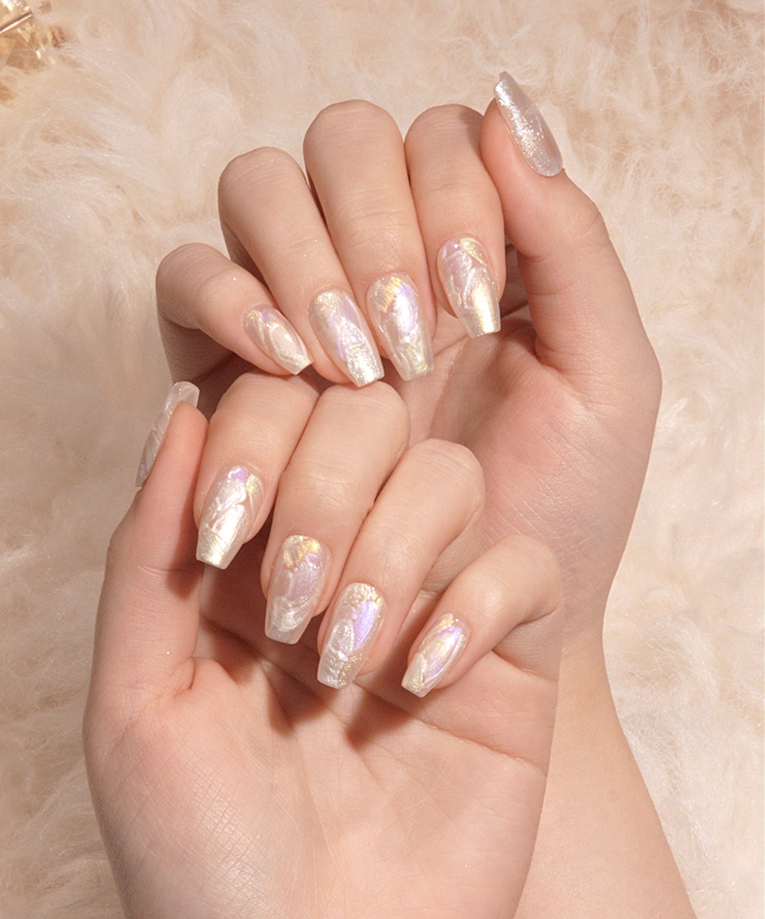 【当日発送】水光ネイルミルキーホワイトベースオーロラペイントバレリーナネイルチップ