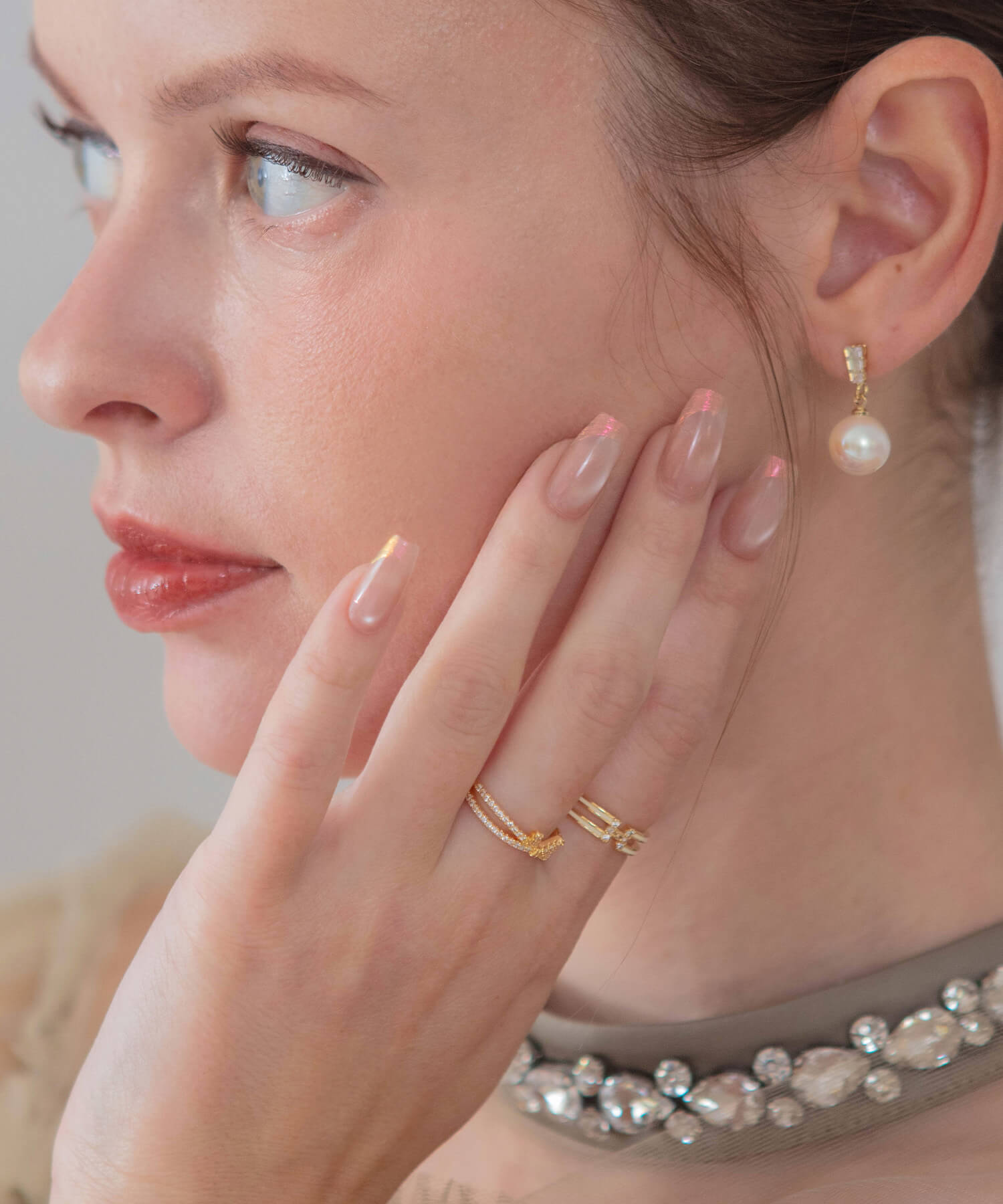 【一部当日発送】水光ネイルピンクマグネットオーロラミラーフレンチバレリーナネイルチップ