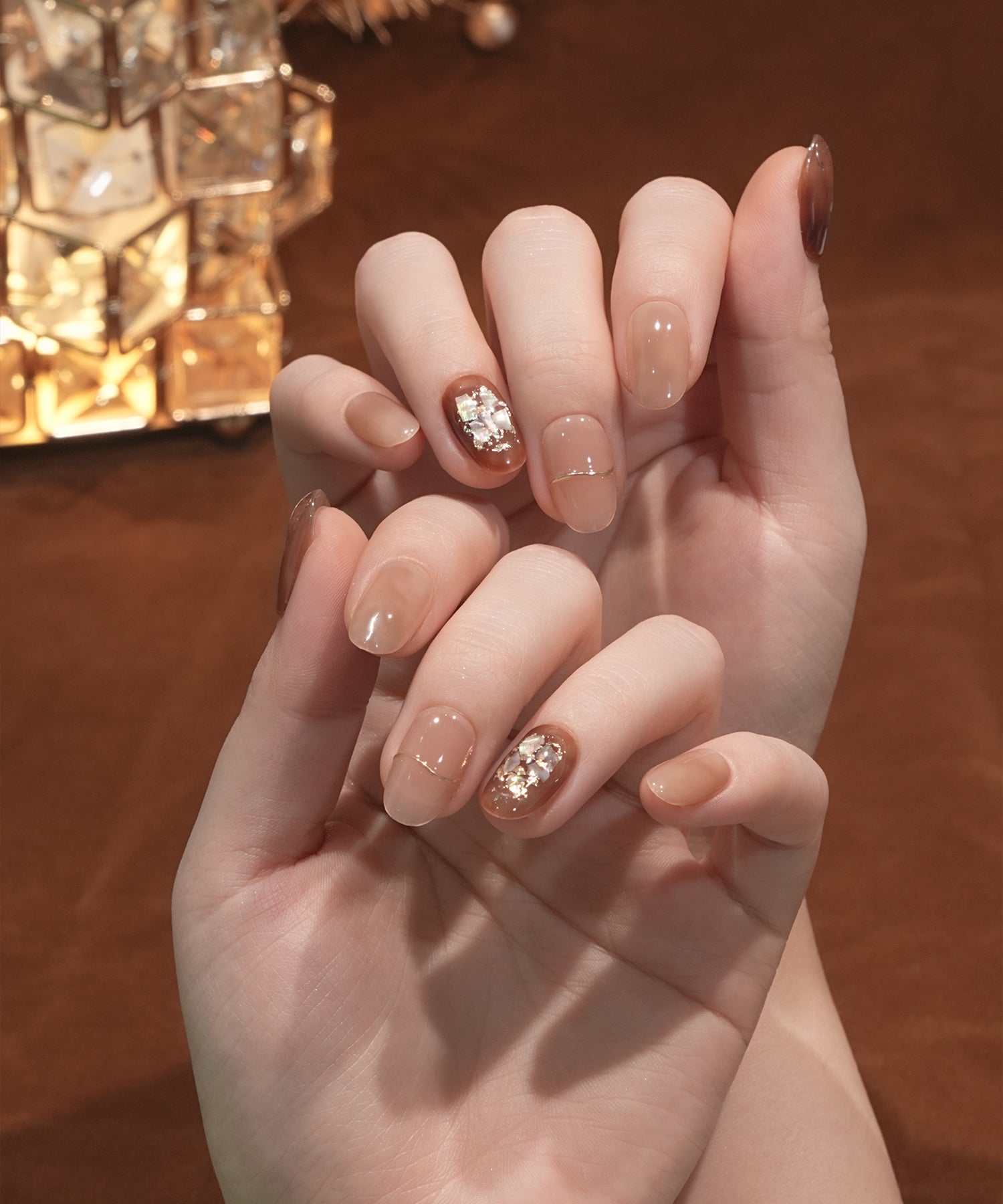 確認用 #amonail_nailparts COMING SOON】水光ネイルブラウンニュアンスゴールドミラーライン