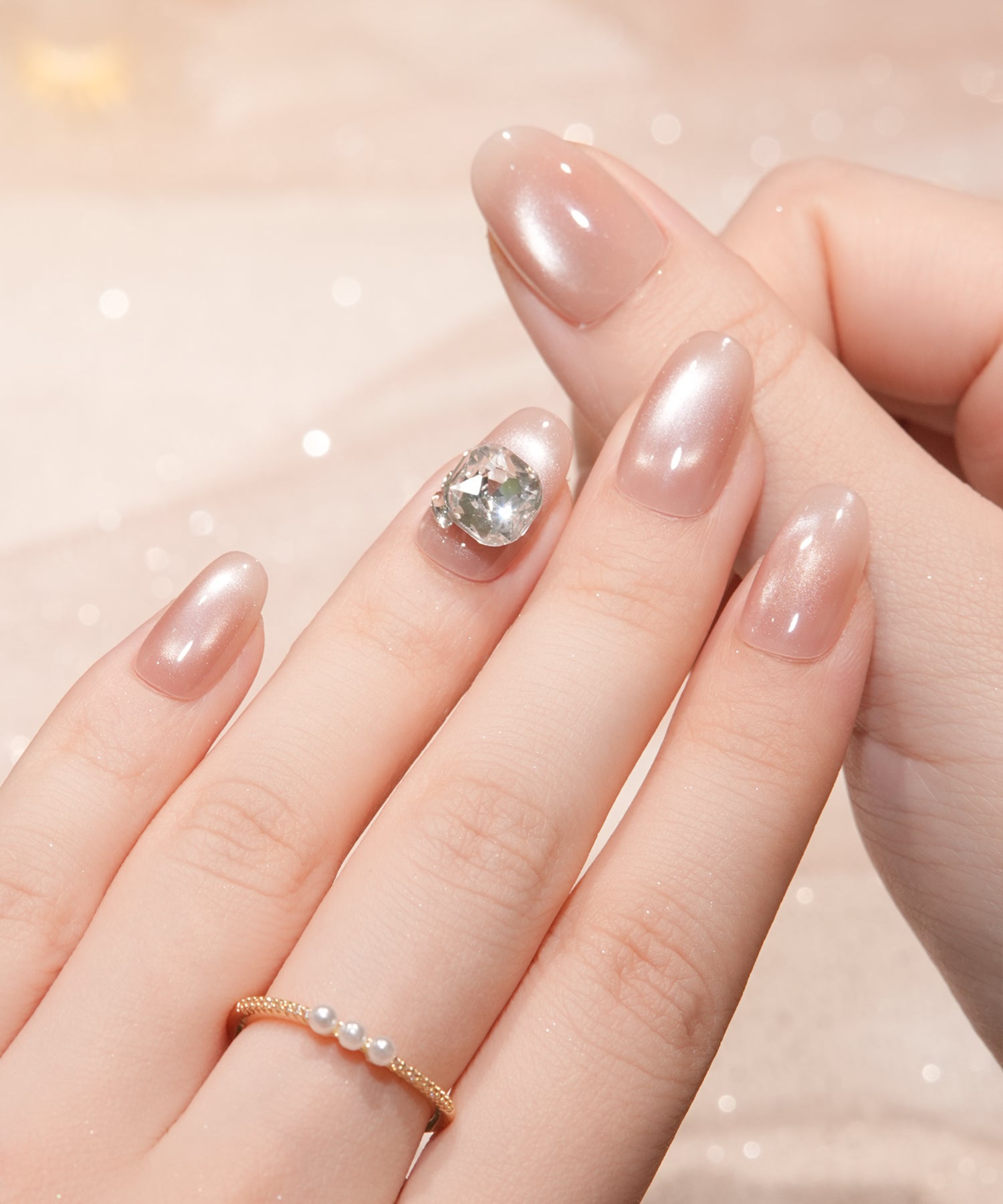 【当日発送】水光ネイルピンクマグネットワンカラービジューオーバルネイルチップ