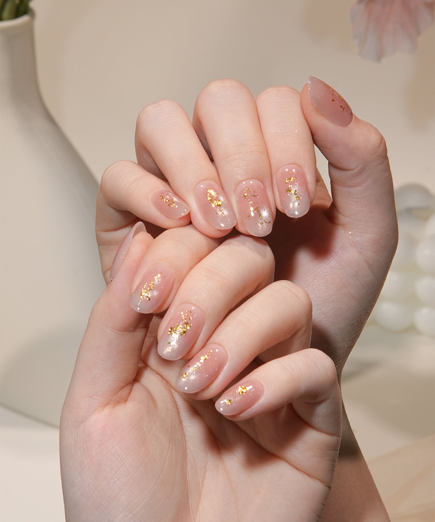 【当日発送】水光ネイルシアーピンクシルバーマグネットゴールドホイルオーバルネイルチップ