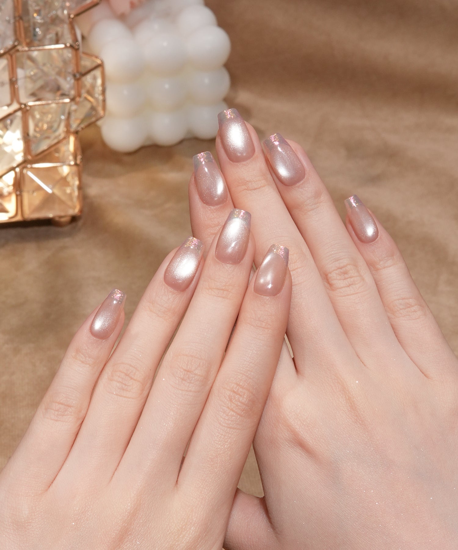 【当日発送】水光ネイルピンクマグネットオーロラミラーフレンチバレリーナネイルチップ