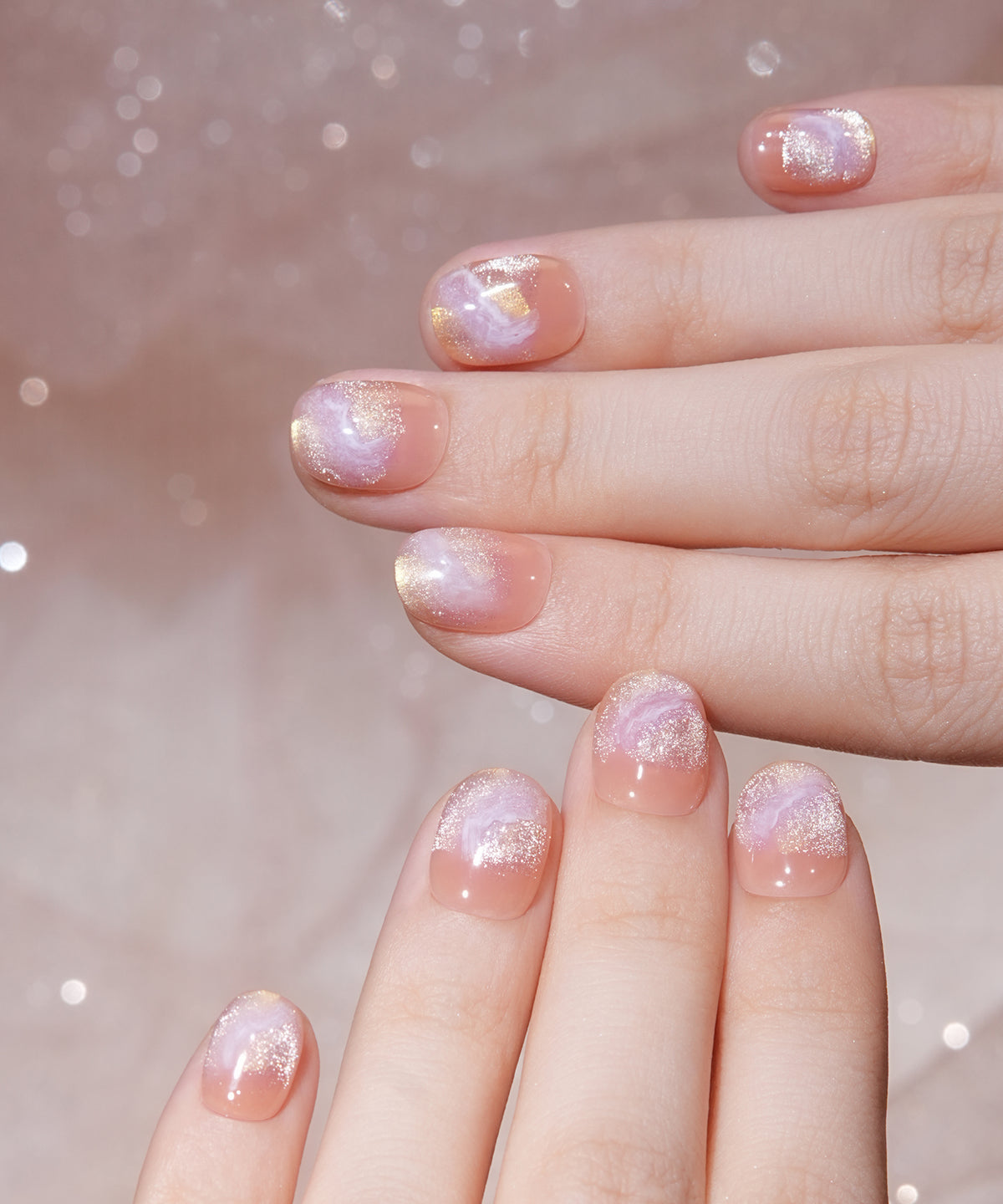[Same-Day Shipping] Water Glow Pink Nuance Magnetic Art Short Round Nail Tips