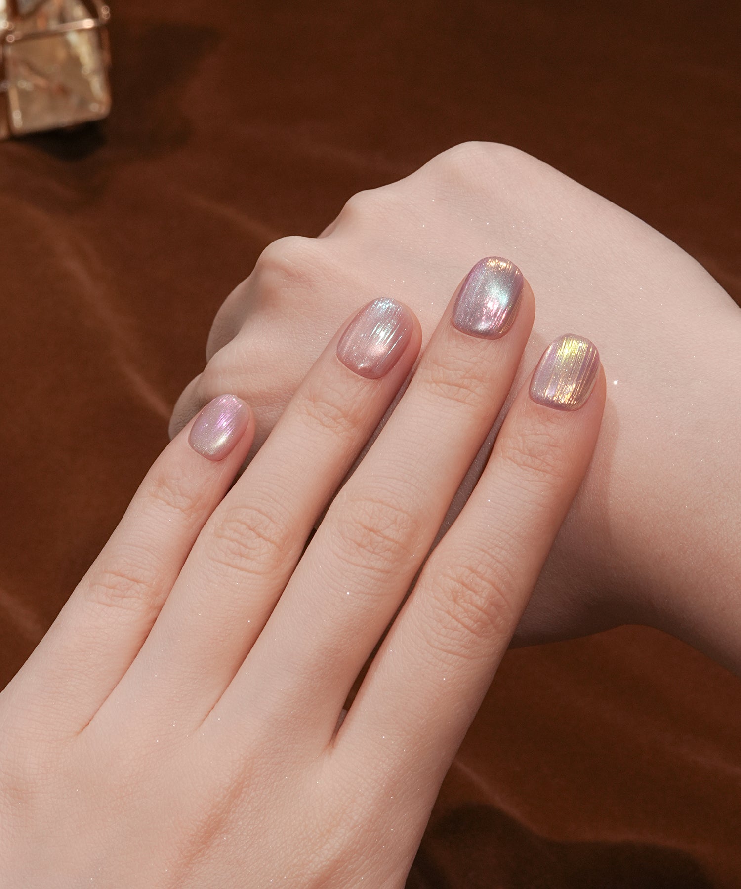 【当日発送】水光ネイルピンクマグネットオーロラシアーラインショートラウンドネイルチップ