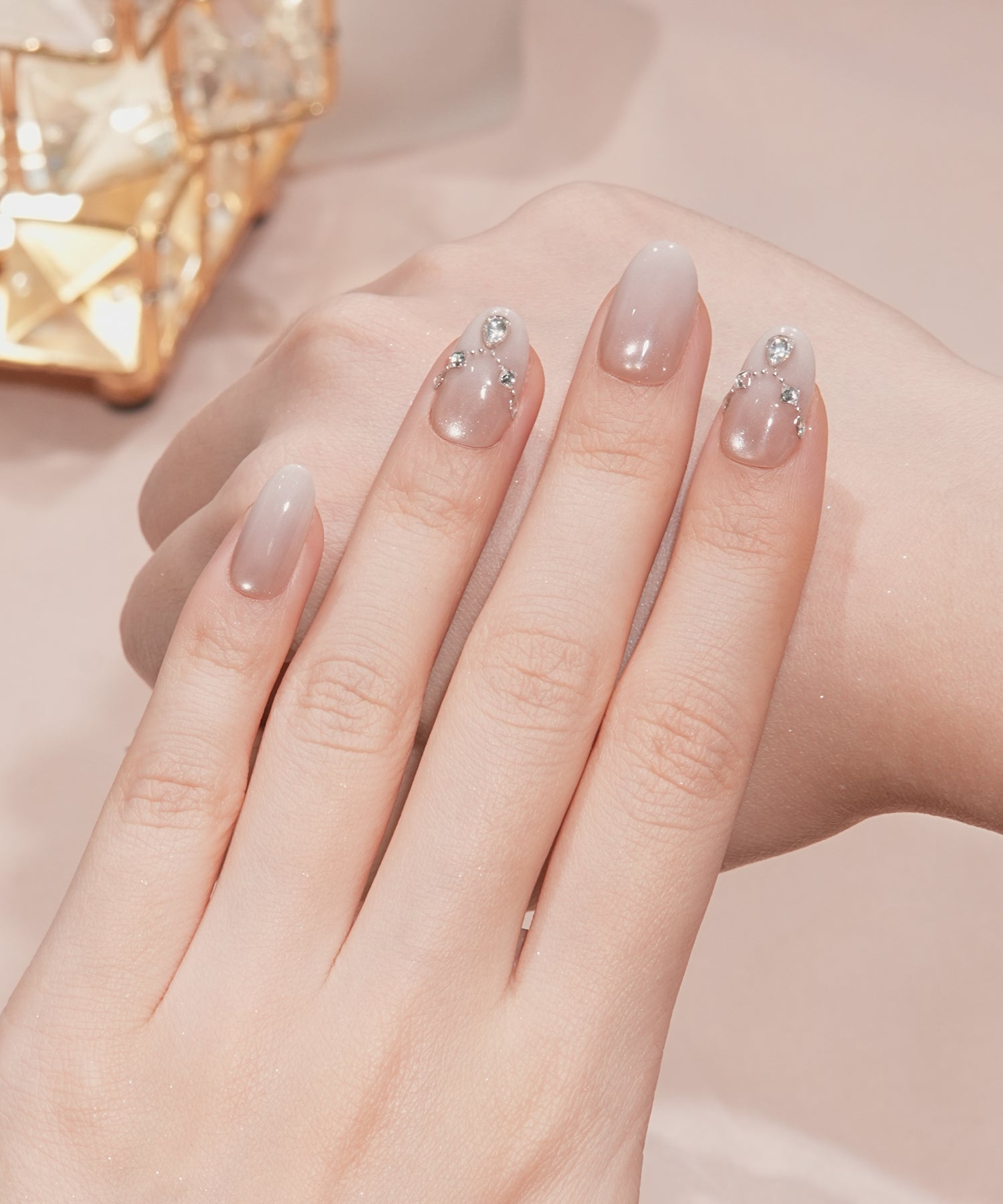 水光ネイルピンクグラデーションマグネットストーンオーバルネイルチップ