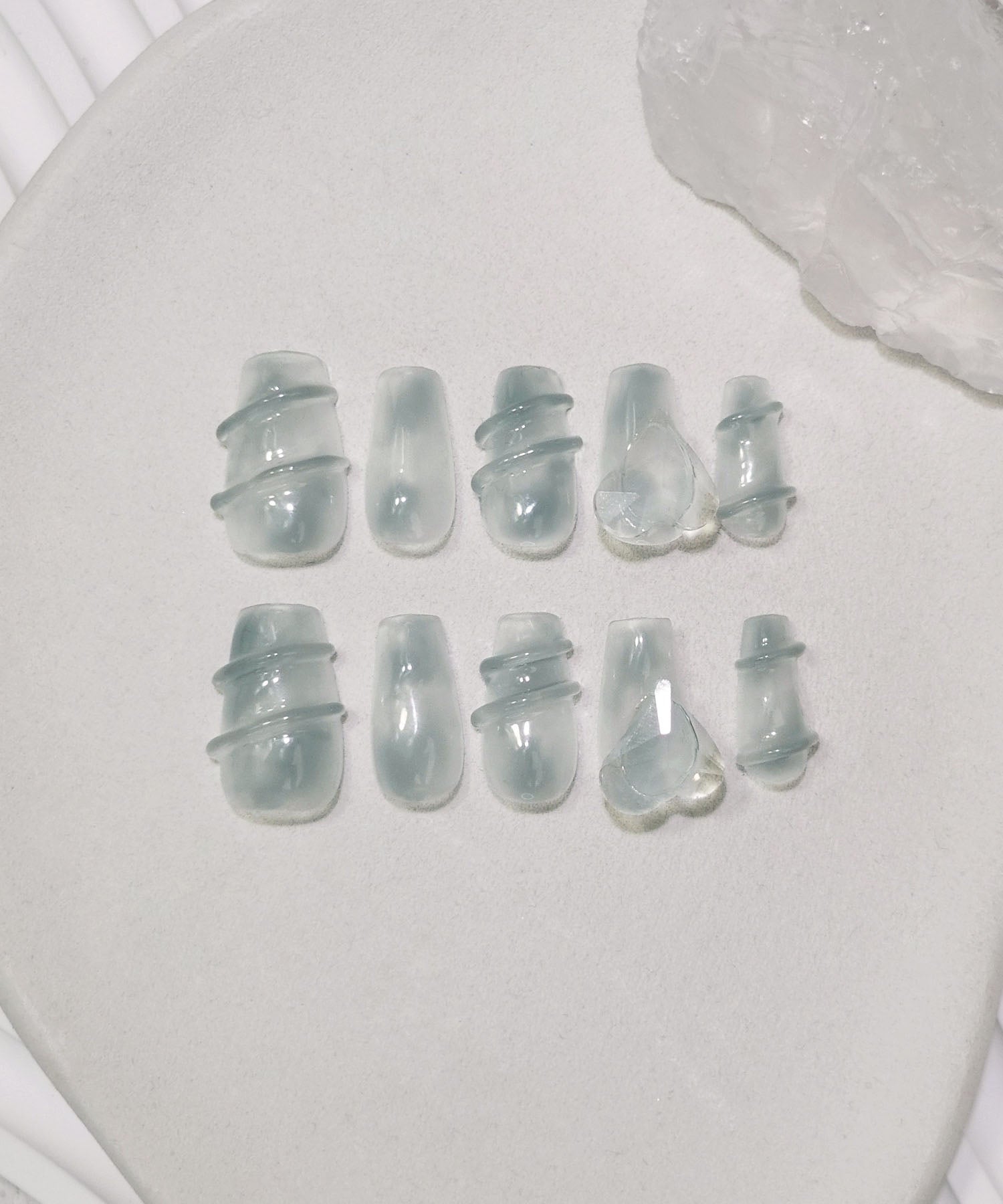 【當天出貨】3D水光指甲灰藍色細微差別指甲尖