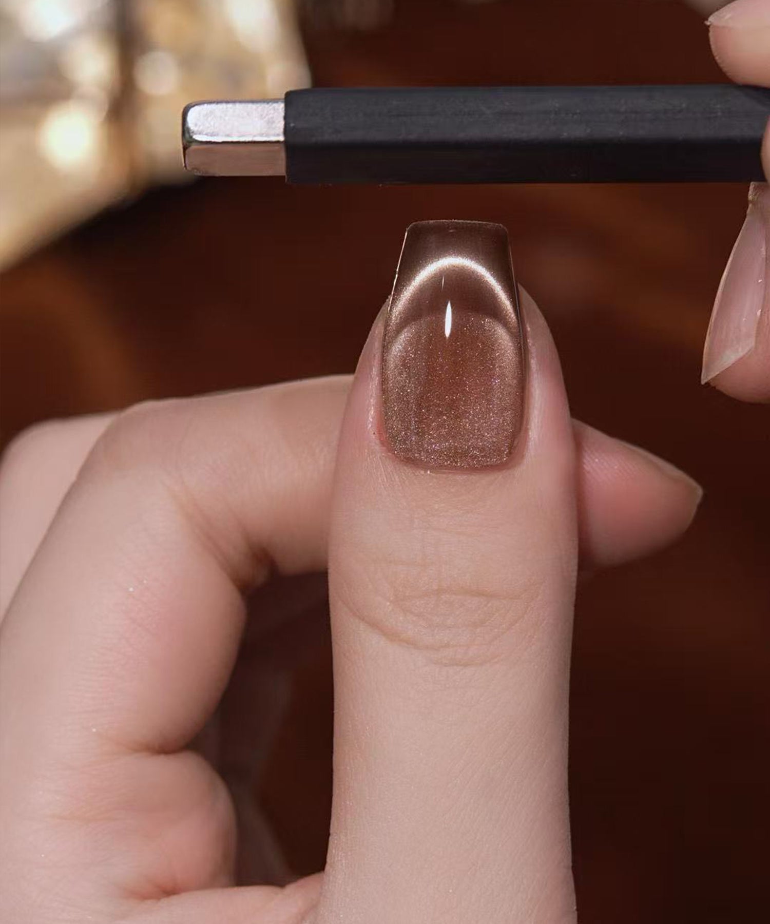 一部当日発送】水光ネイルブラウンマグネットゴールドフレーム